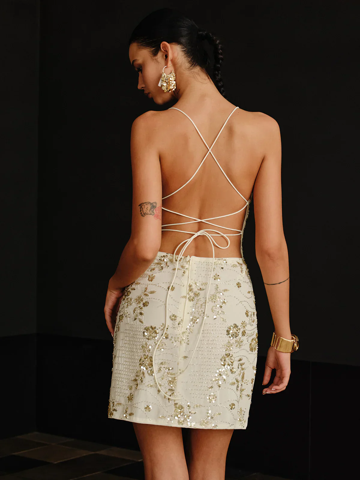 Sequin Cami Dress with Crisscross Back Tie