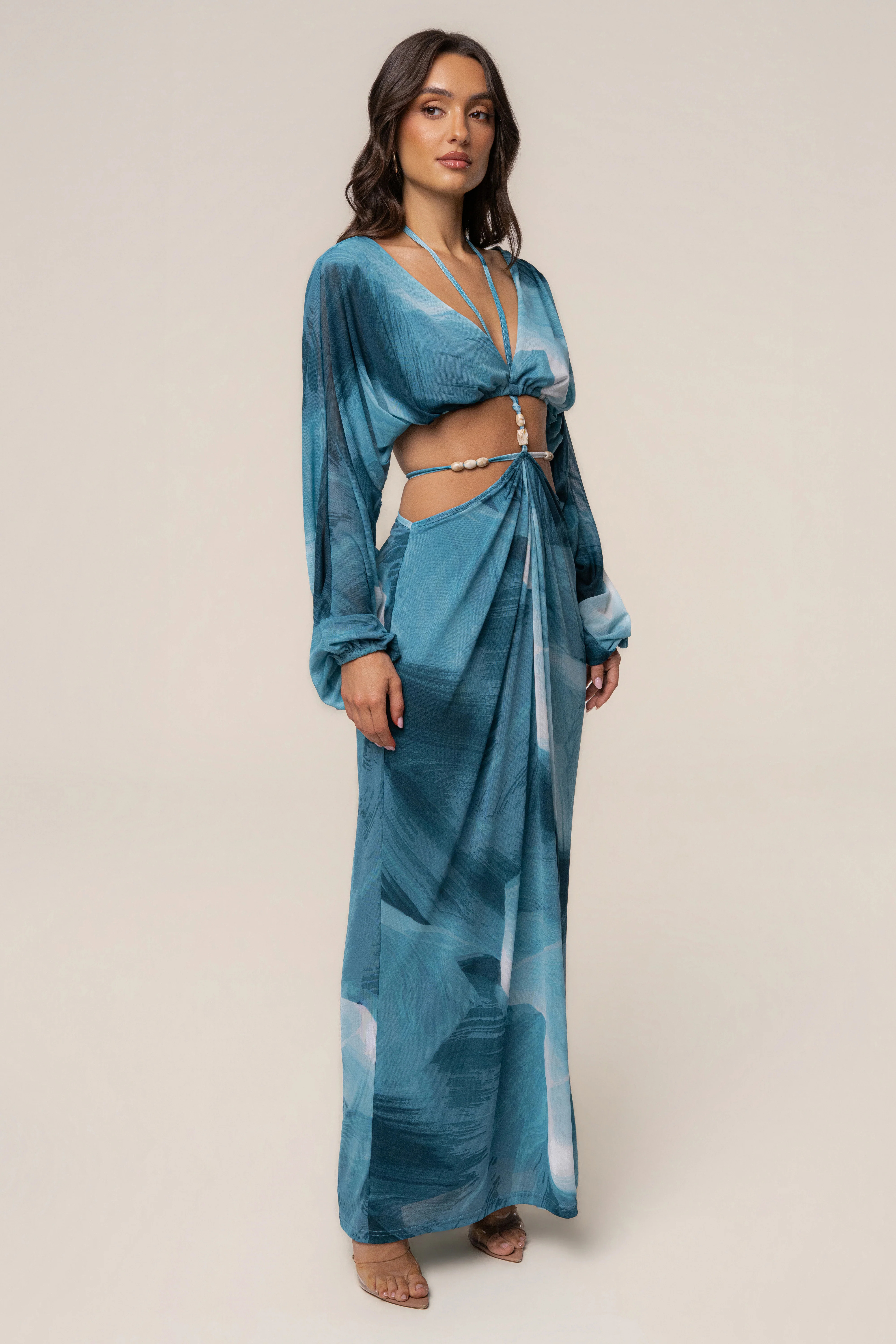 Sunset Blue  Hera Draped Maxi Skirt