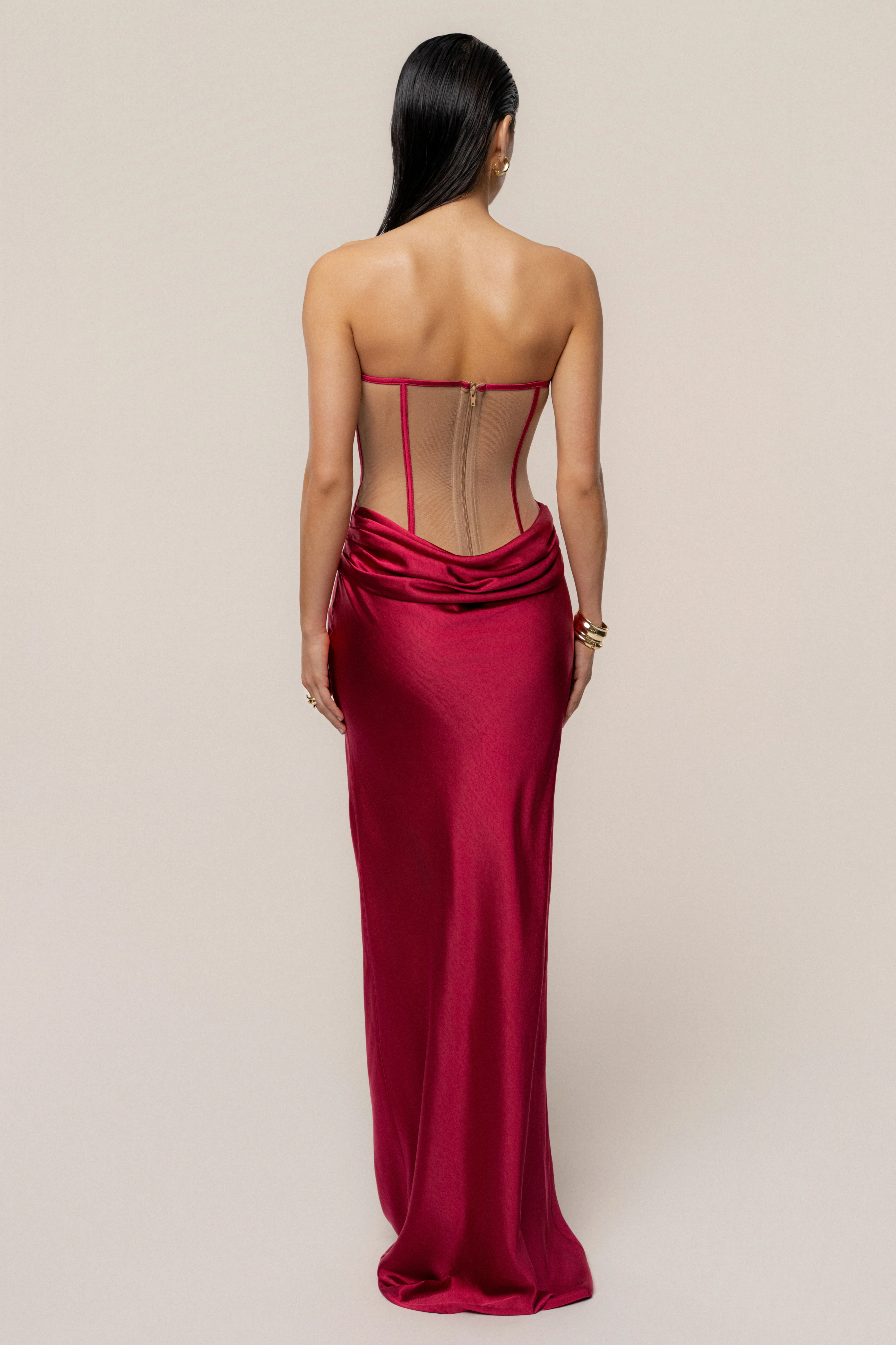 Red Regal Rising Satin Maxi Dress