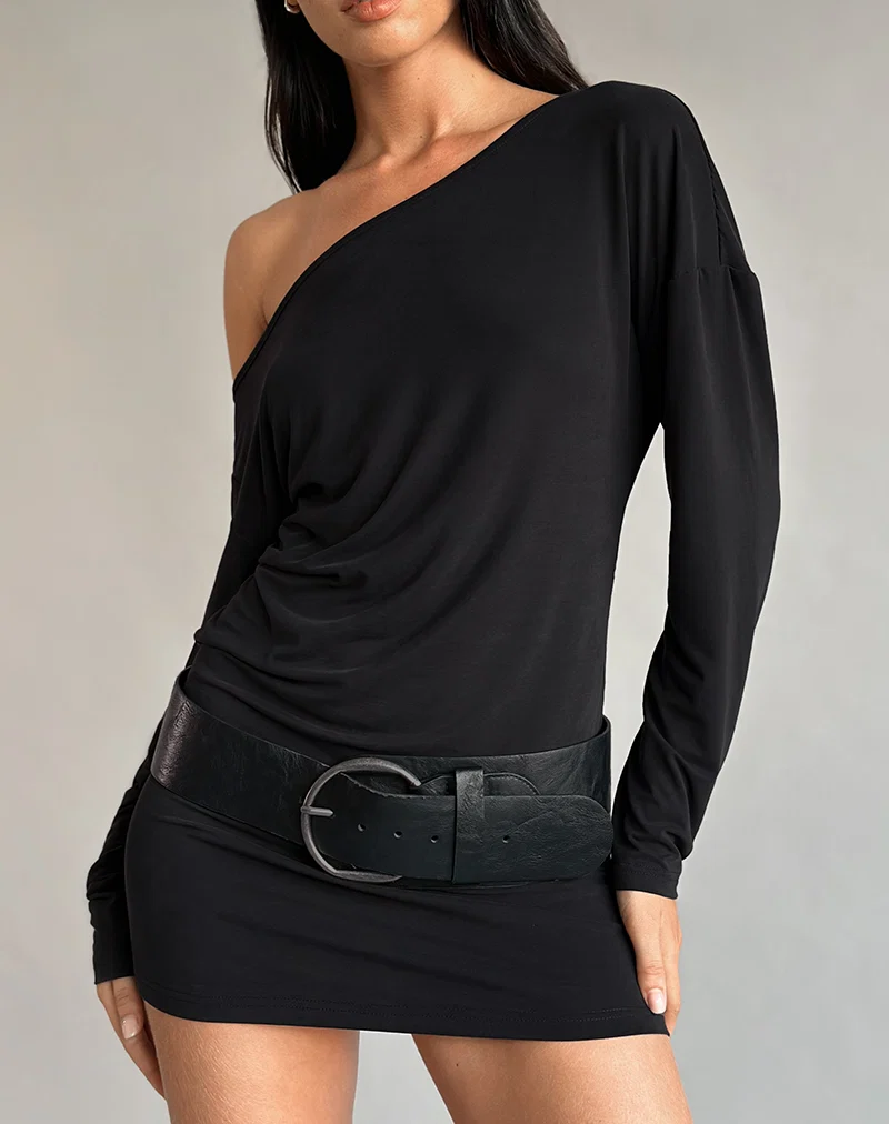 Shelisa Slouchy Mini Dress in Black