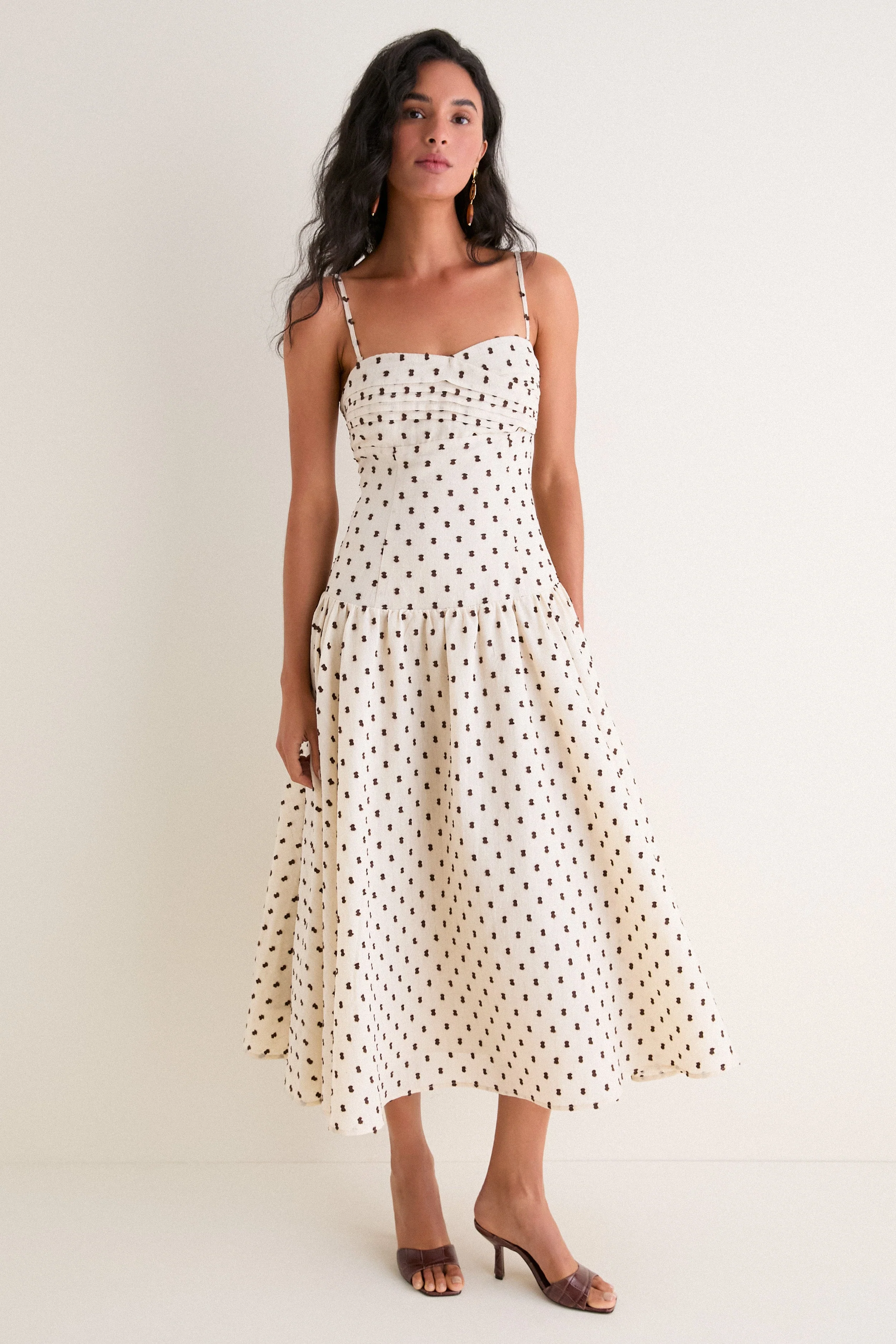 Tan & Brown Swiss Dot Tillie Maxi Dress