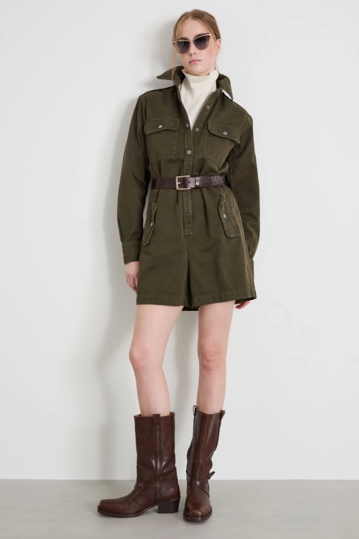 Cotton gabardine cargo jumpsuit - KHAKI GREEN