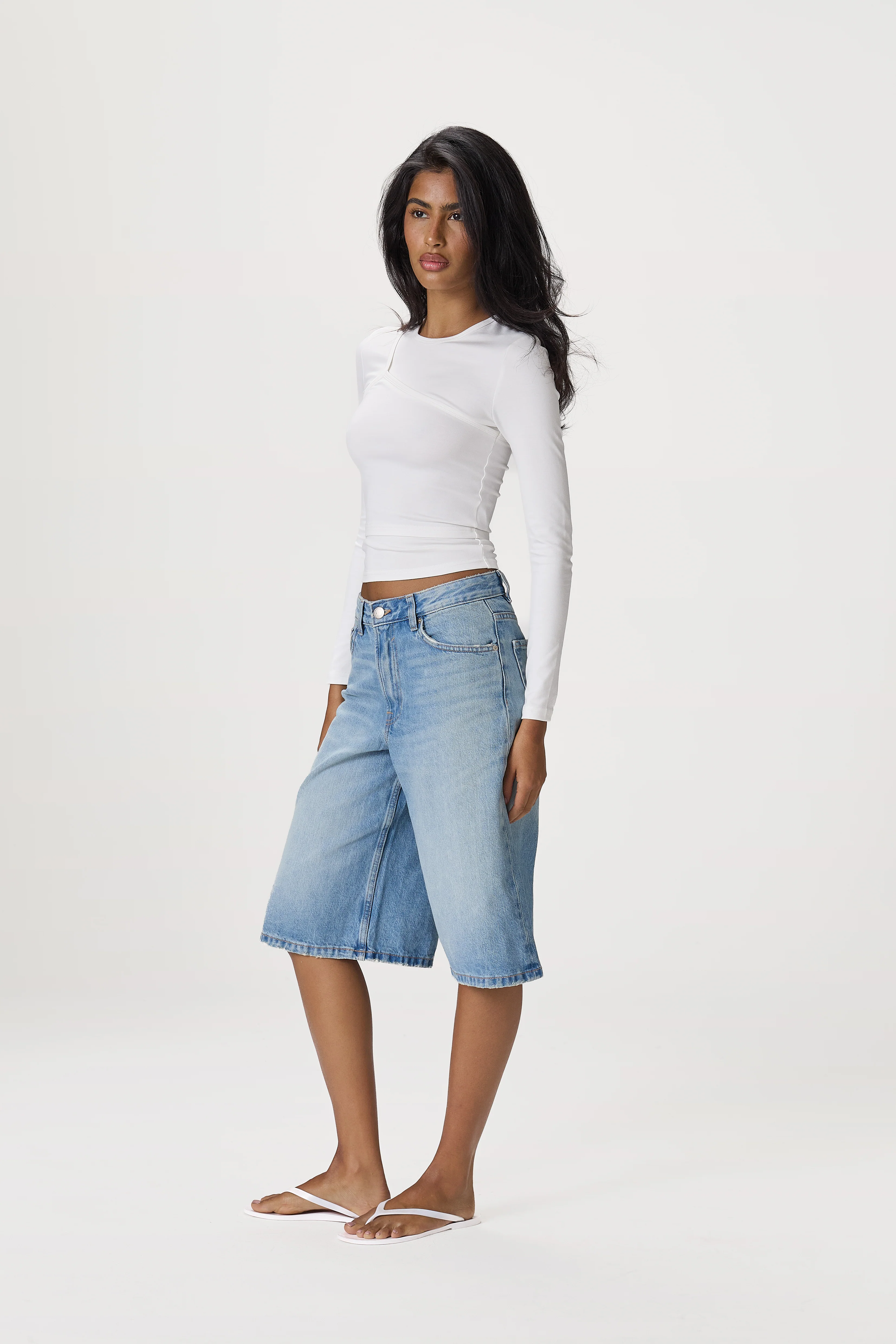 Lenzie Layered Long Sleeve Top in White
