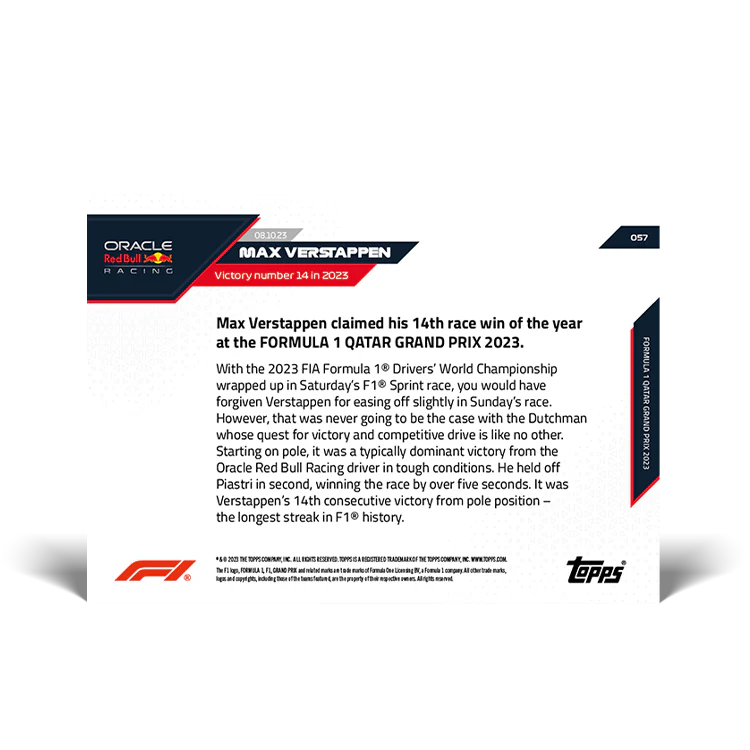Topps UK - Max Verstappen - Victory number 14 in 2023 - F1 TOPPS NOW® Card #57
