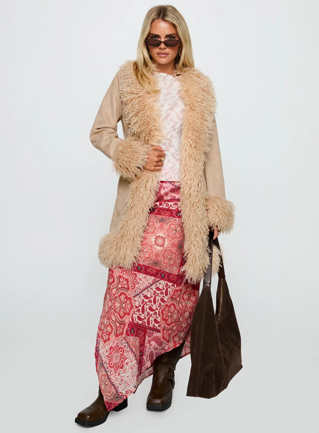 Josefina Faux Fur Detail Jacket Beige