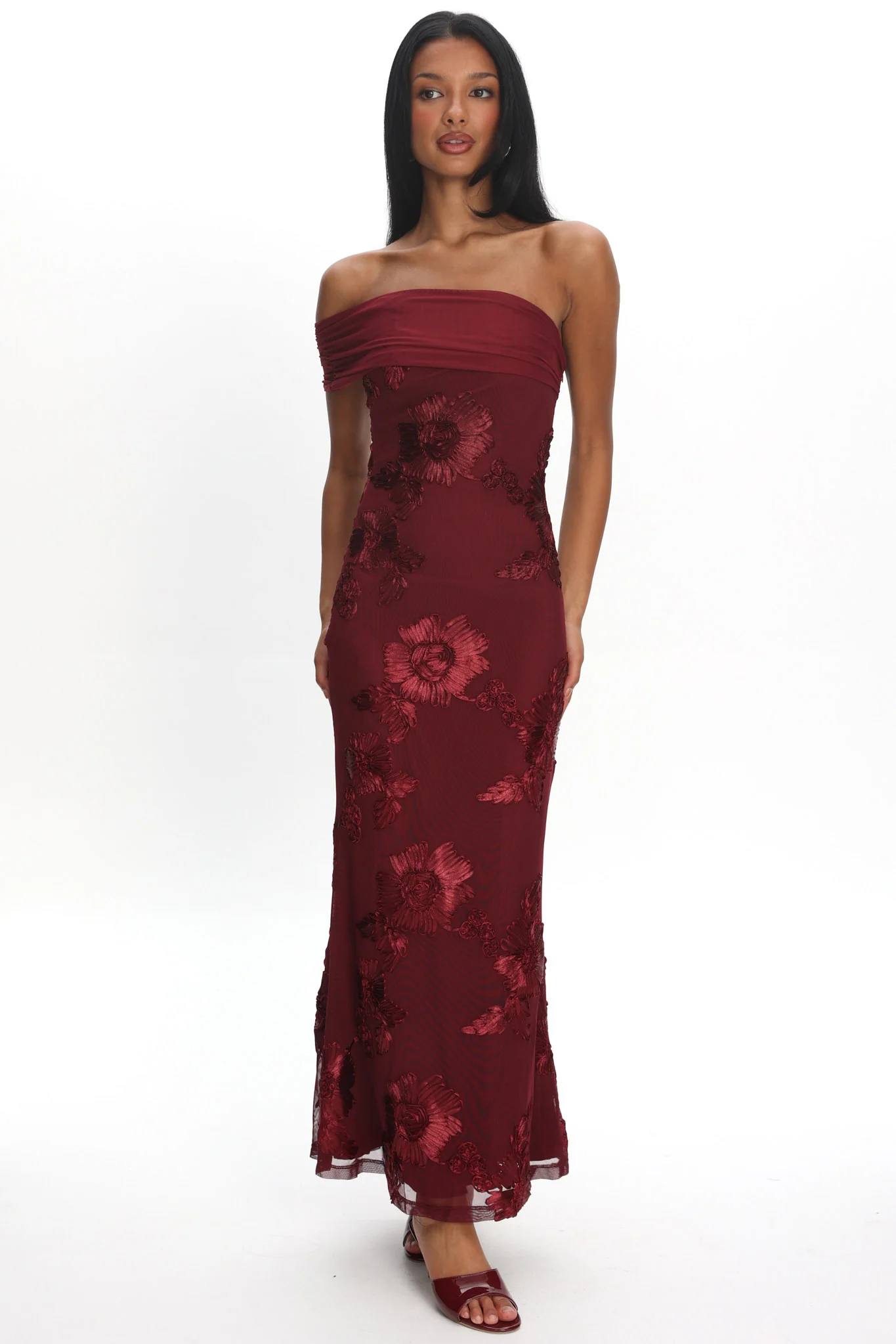 Gala One-Shoulder Maxi Dress Embellished Wine