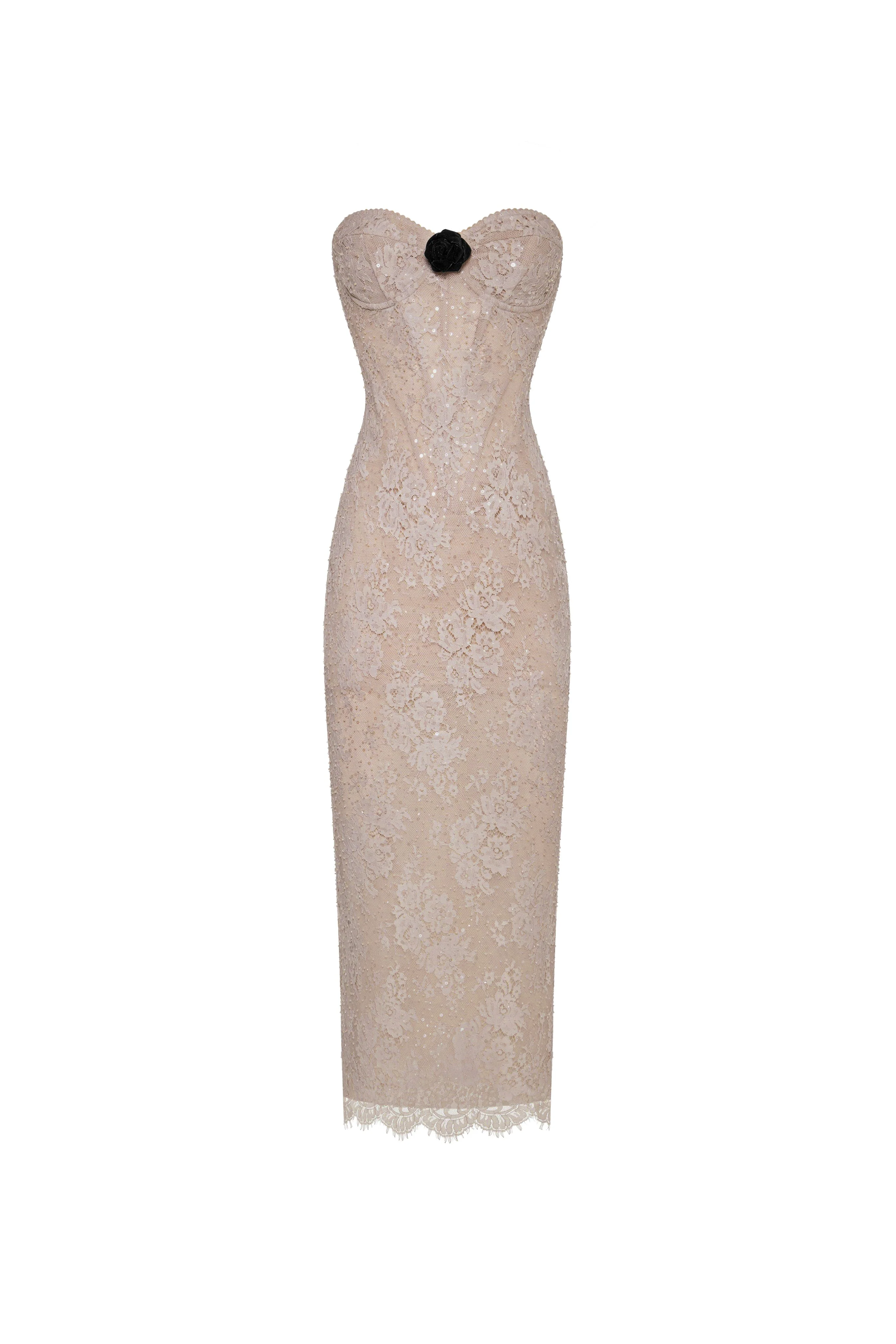 Nude lace corset maxi dress