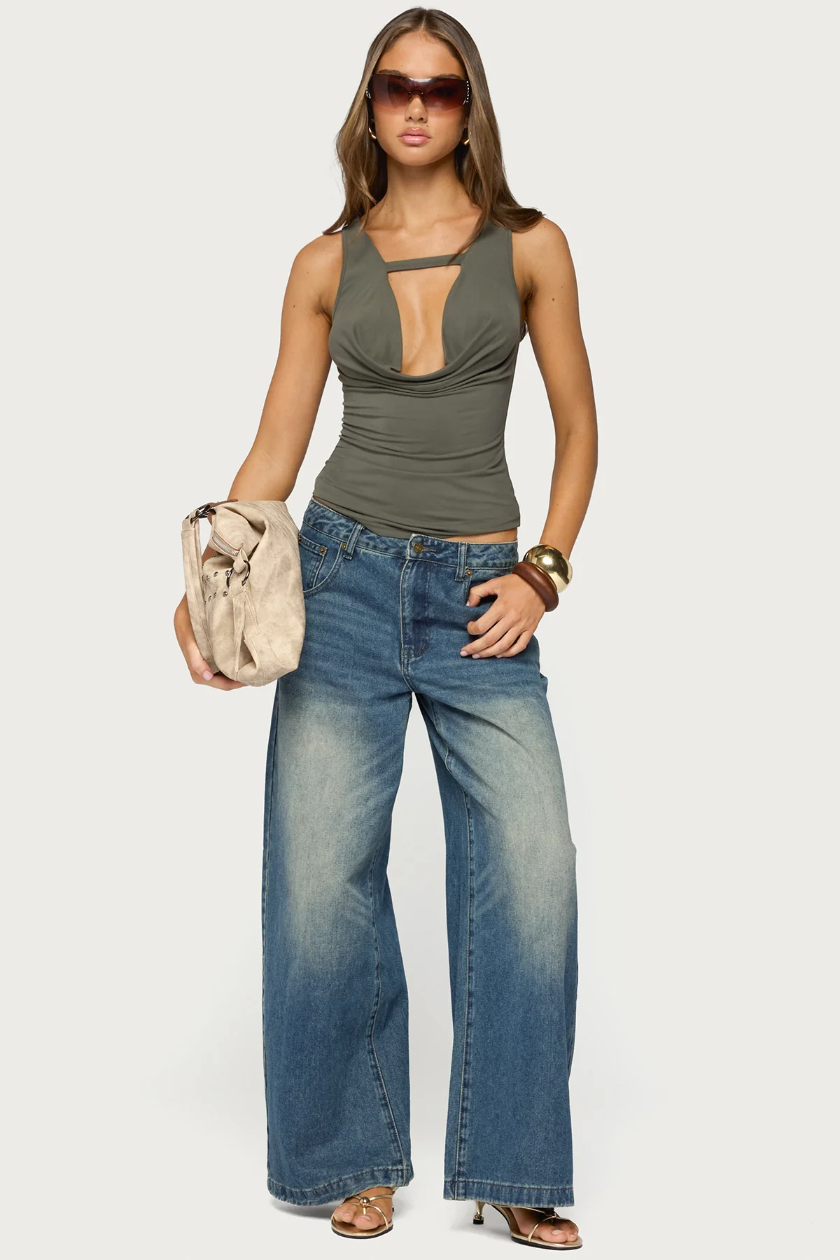 Emeri Deep Cowl Neck Cutout Top
