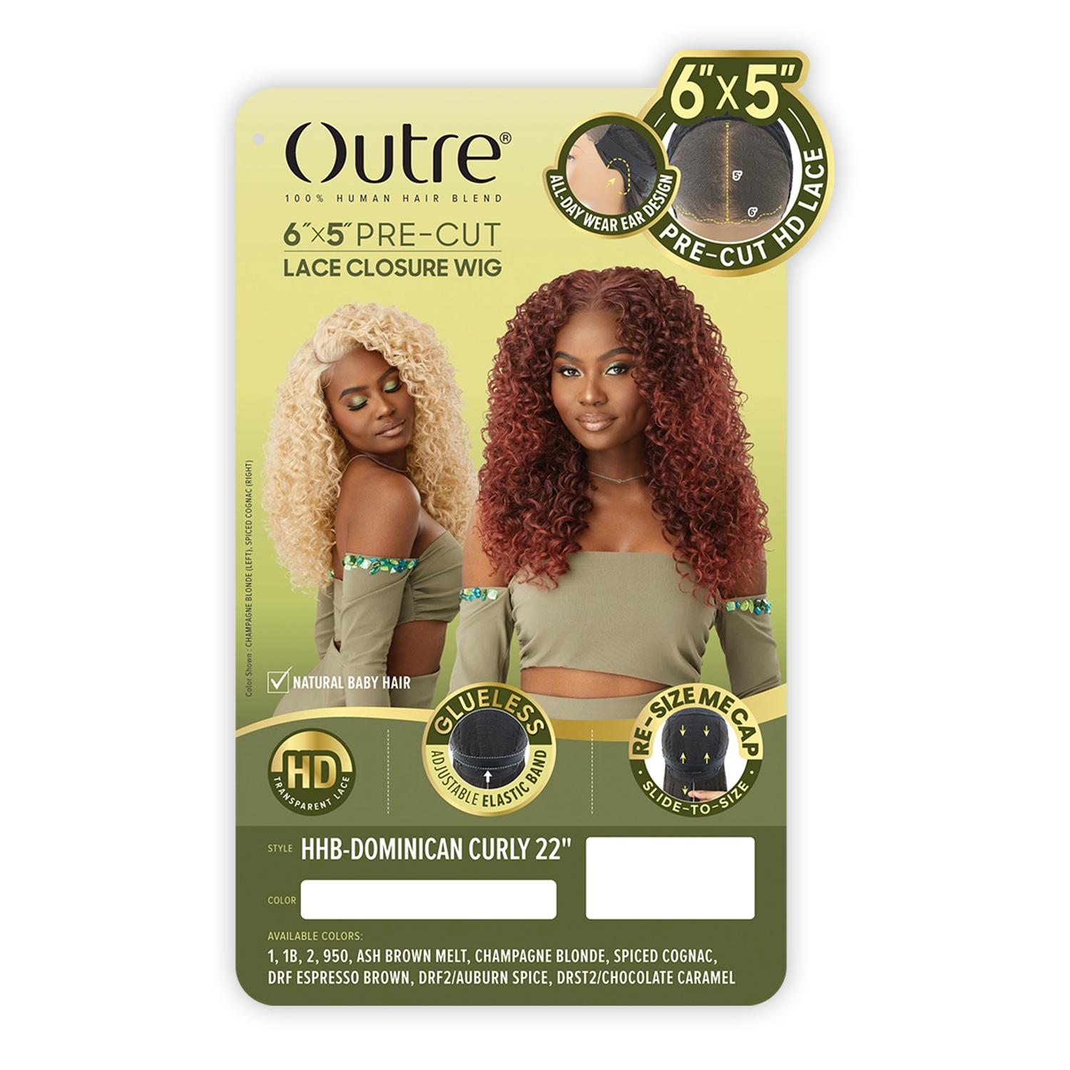 Outre Human Hair Blend Glueless HD 6X5 Pre-Cut Lace Closure Wig HHB-Dominican Curly 22