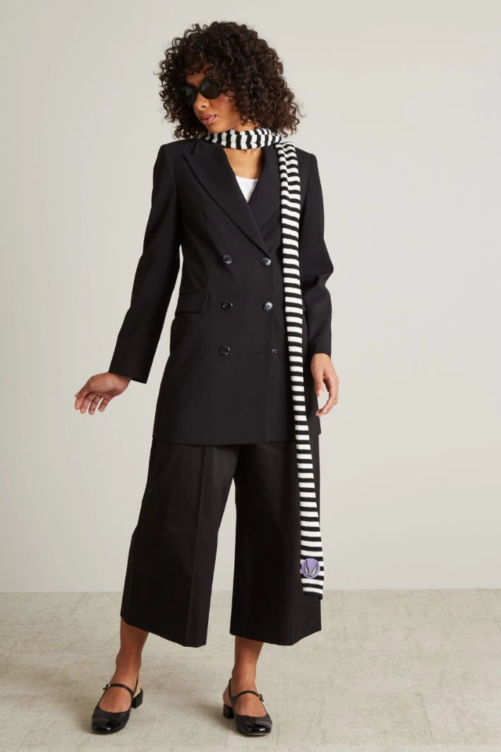 Striped scarf with patchwork - WHITE BLACK