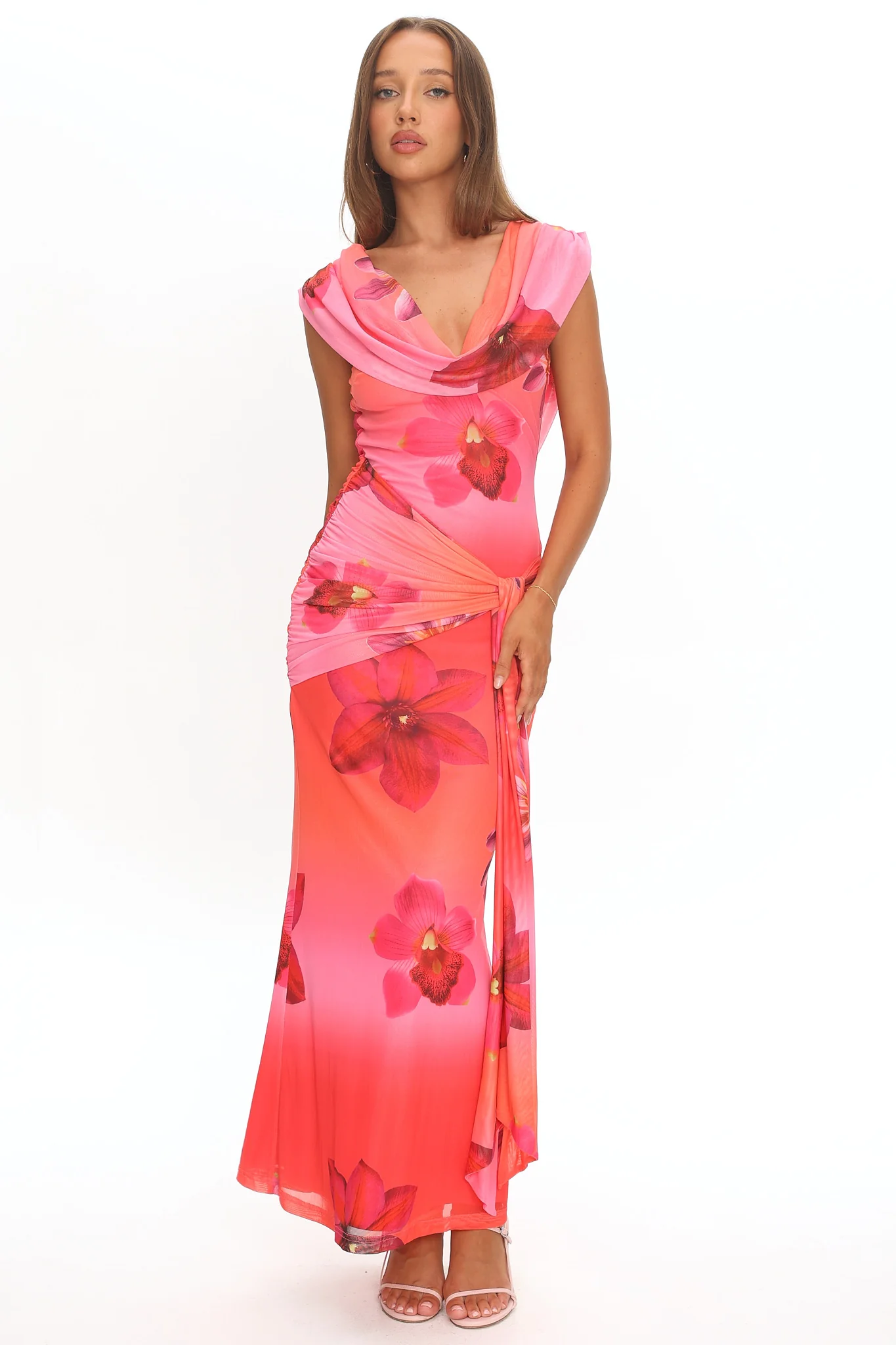 Virgo Season Draped Shoulder Maxi Dress Orchid Pink