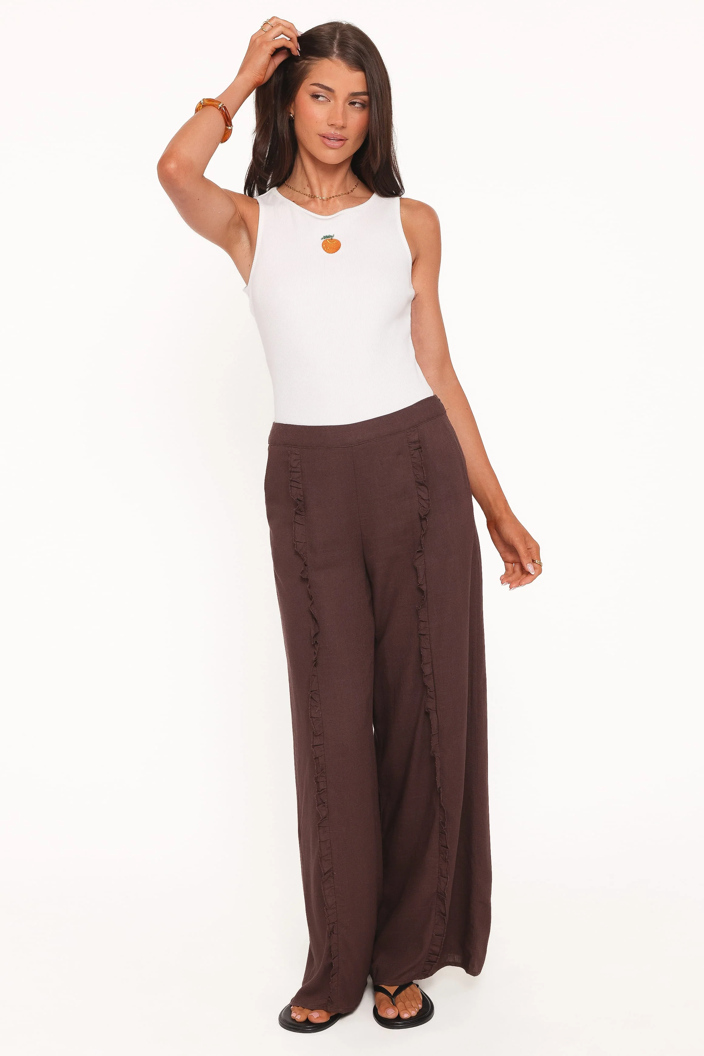 Samiya Frill Pants - Dark Brown