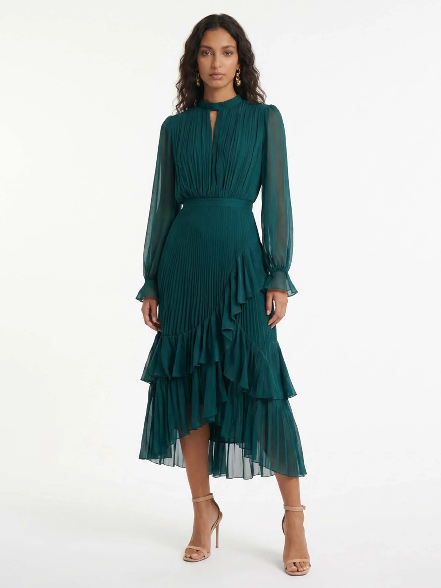 Teal Cascade Midi Dress