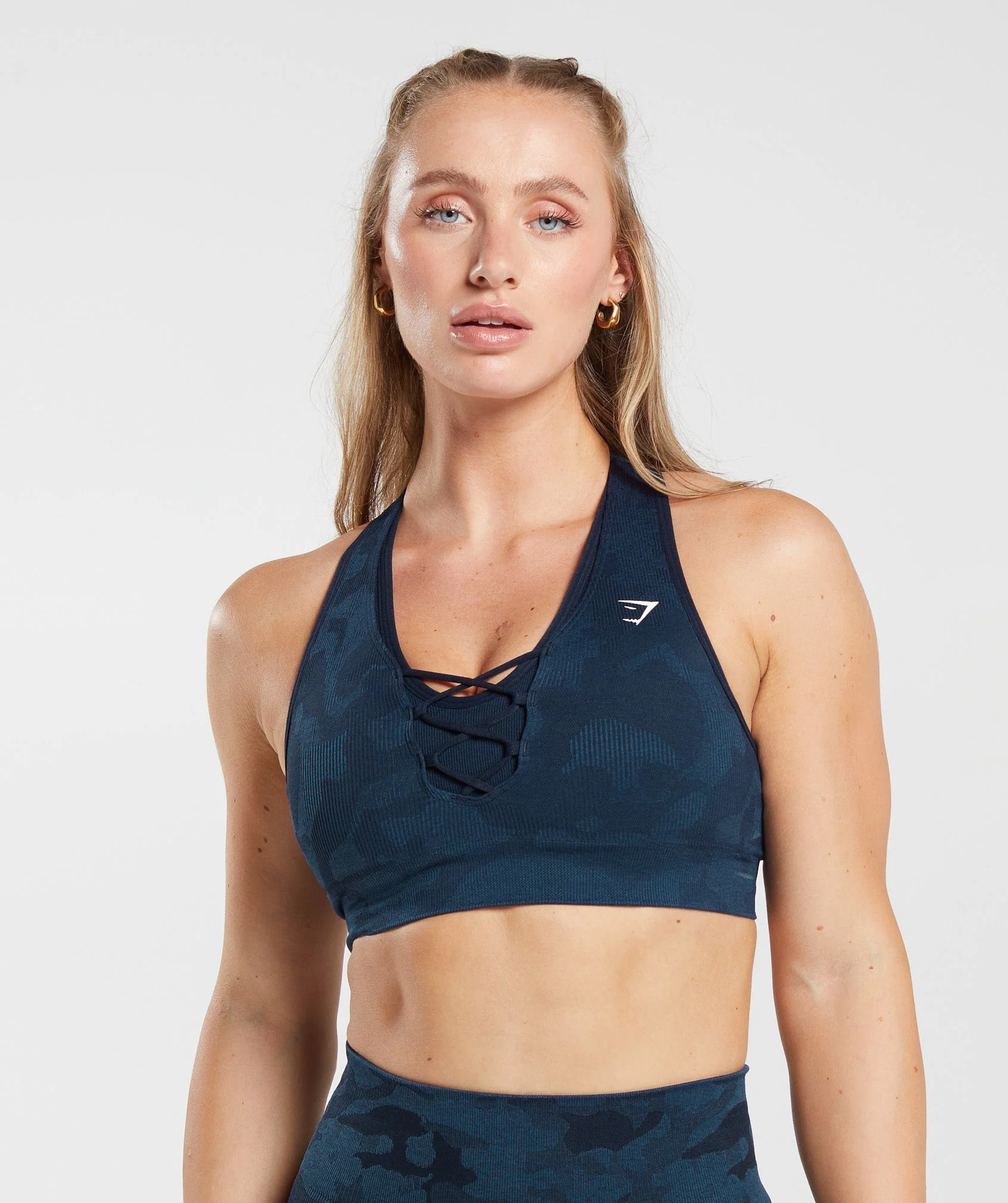 Adapt Camo Seamless Ribbed Sports Bra Midnight Blue/Ash Blue