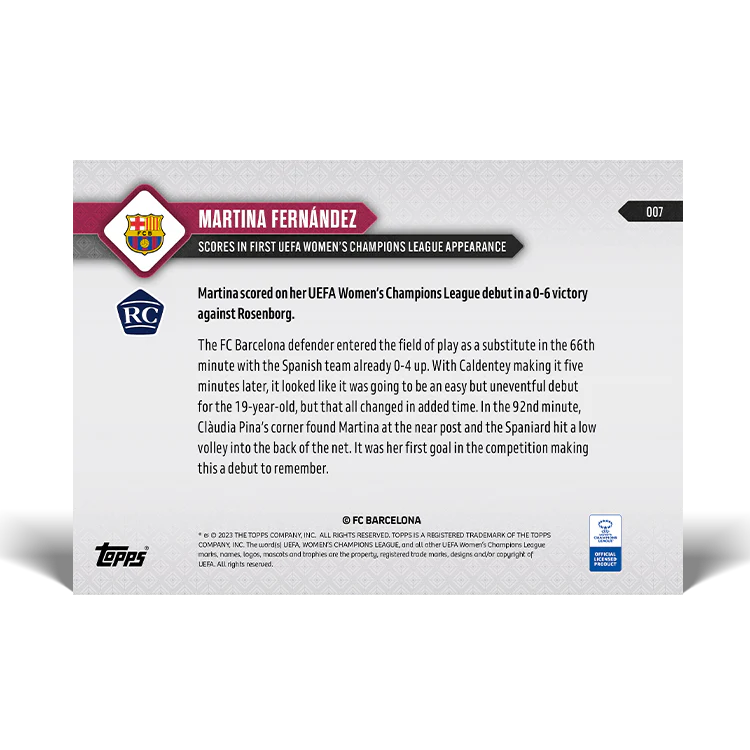 Topps UK - Martina Fernandez - Scores in first UEFA Women's Champions League appearance - UWCL TOPPS NOW® Card #7