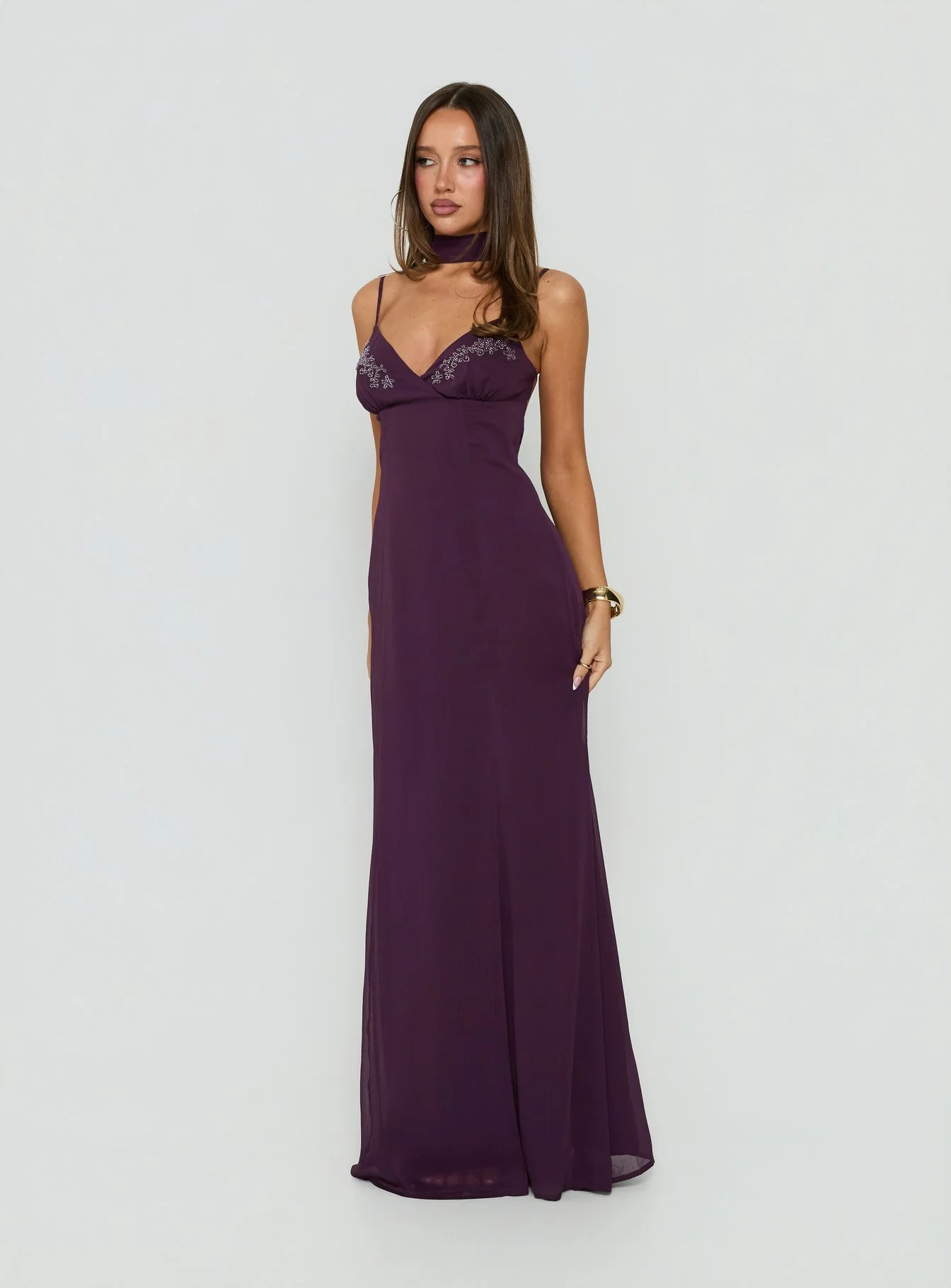 Jadira Scarf Maxi Dress Plum
