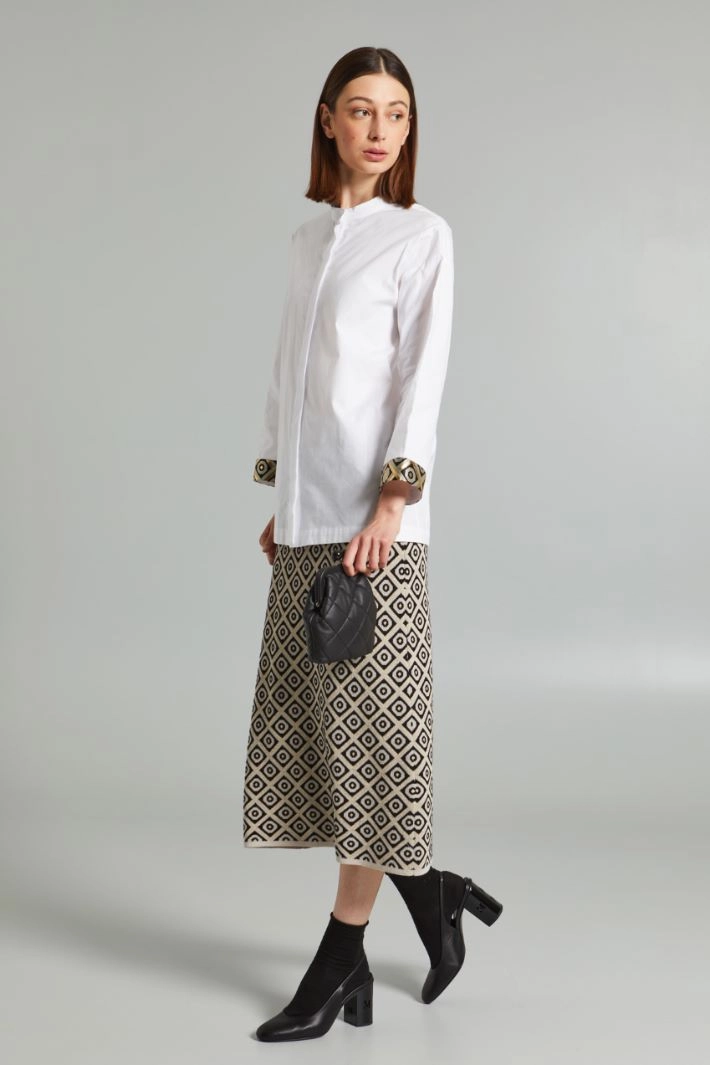 Tunic with jacquard cuffs - WHITE