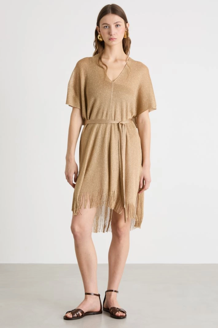 Fringed caftan dress - CAMEL GOLD