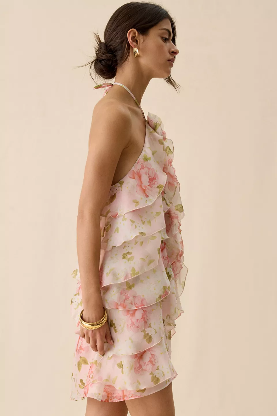 ASTR The Label Ofra Ruffle High Neck Halter Mini Dress