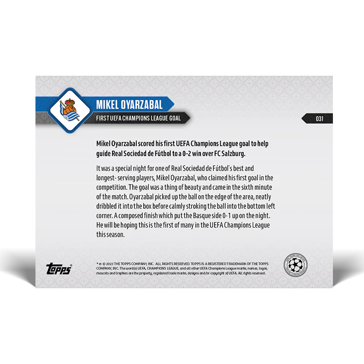 Topps UK - Mikel Oyarzabal - First UEFA Champions League goal - UCL TOPPS NOW® Card #31