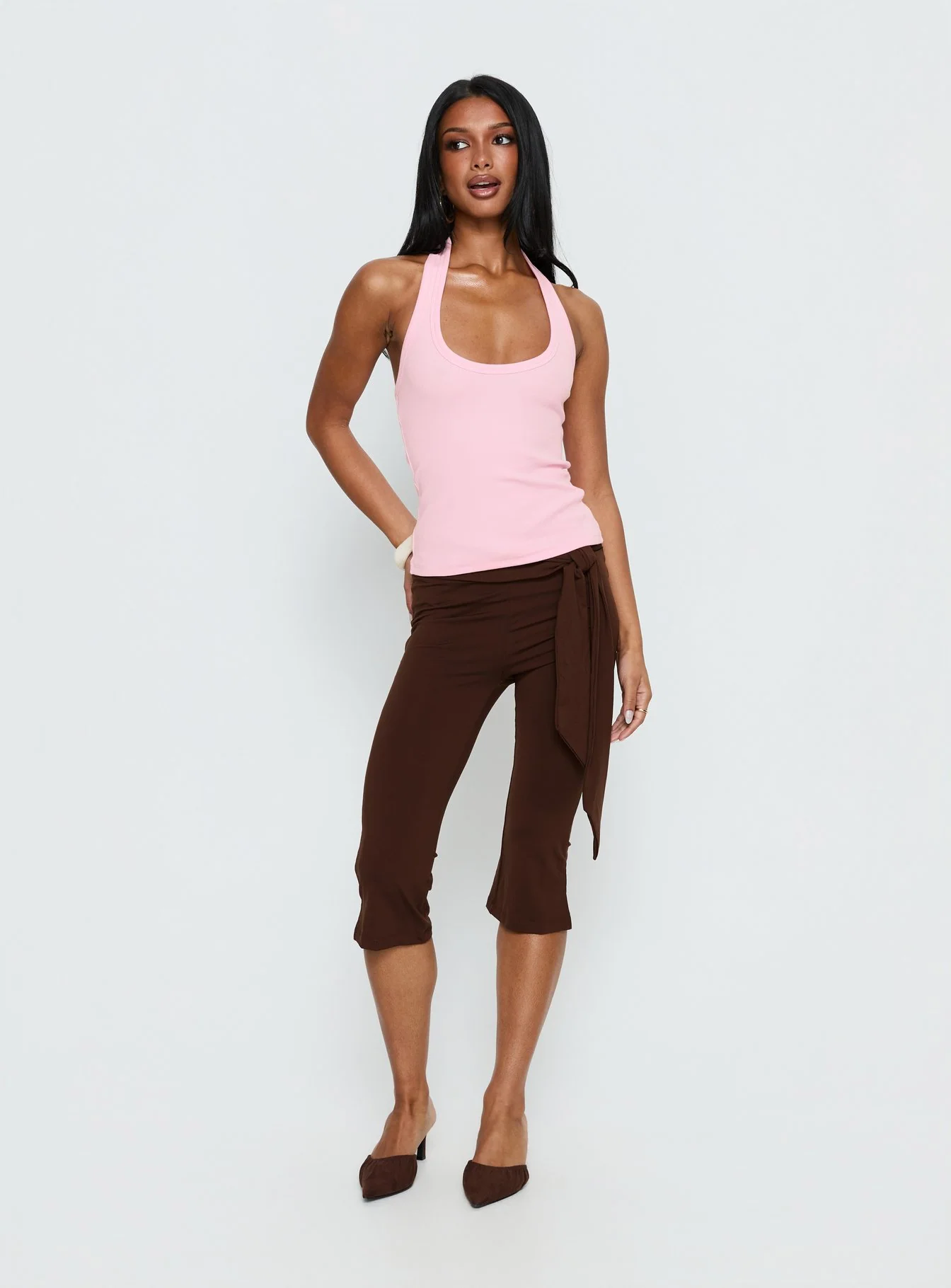 Baseline Scoop Halter Rib Tank Pink