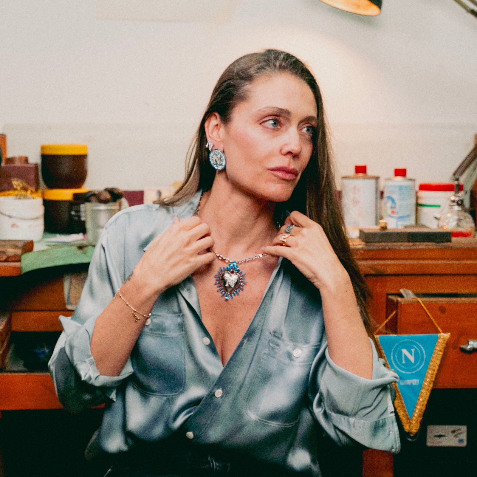 SSC Napoli Aura Collection Sacred Heart Monogram Necklace