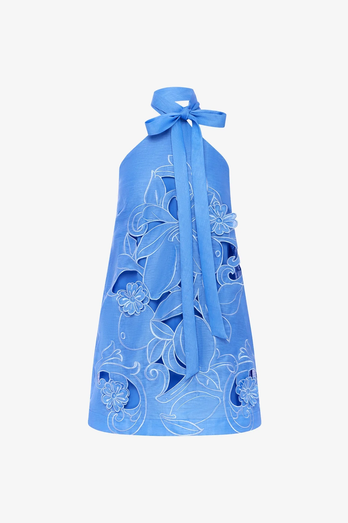 Lola Appliqué Halterneck Mini Dress - Azure