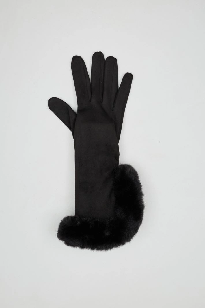 Faux fur trimmed gloves - BLACK