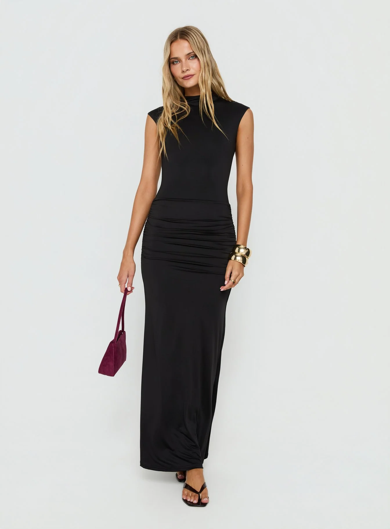 Noemmi High Neck Ruched Maxi Dress Black