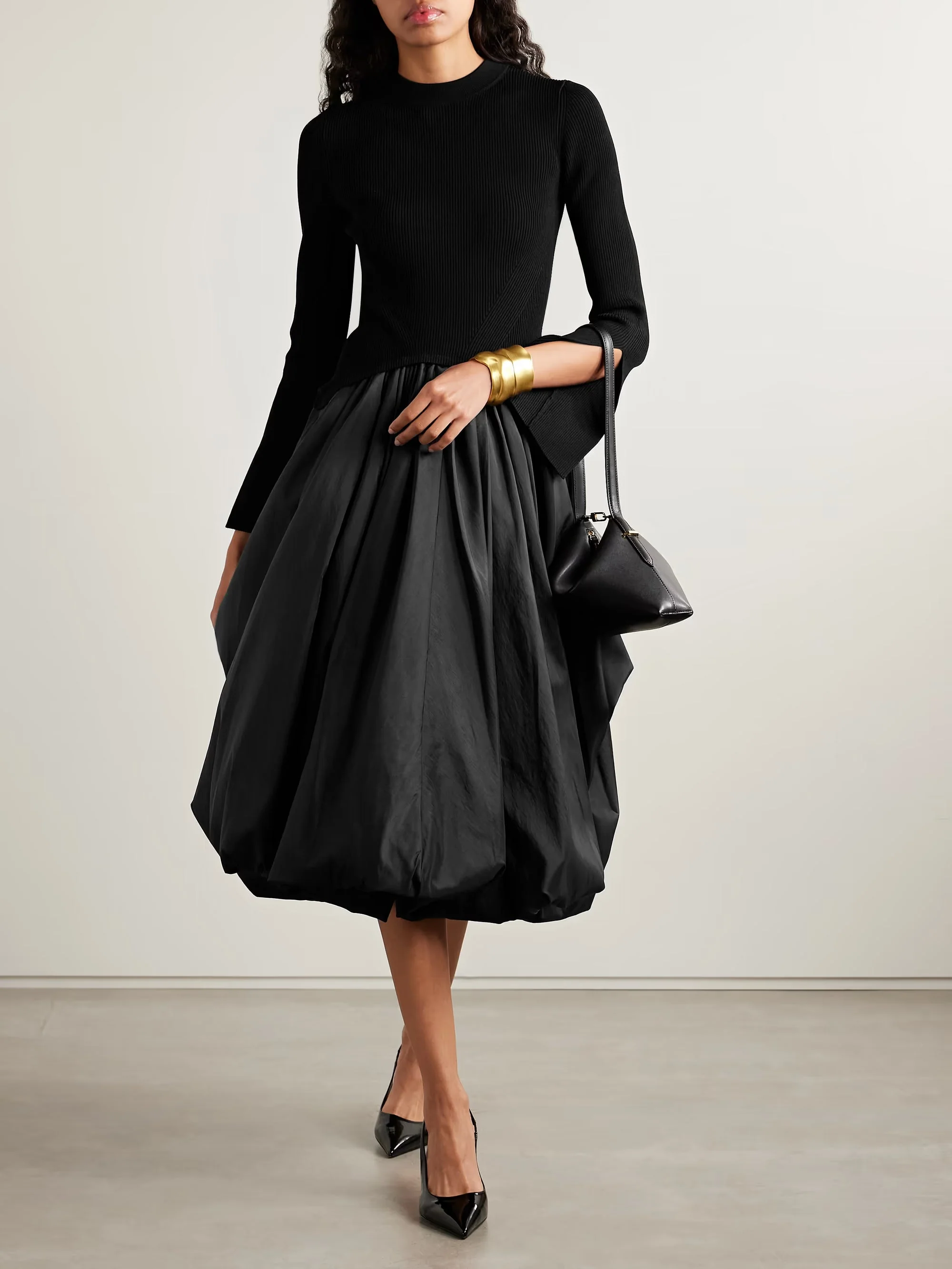 Kenlie ribbed-knit and taffeta midi dress