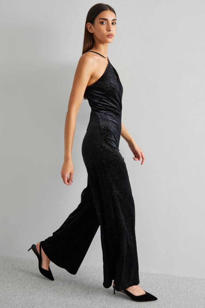 Lurex velvet jumpsuit - BLACK