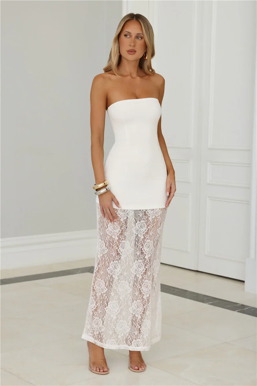 Polished Piece Strapless Lace Maxi Dress White