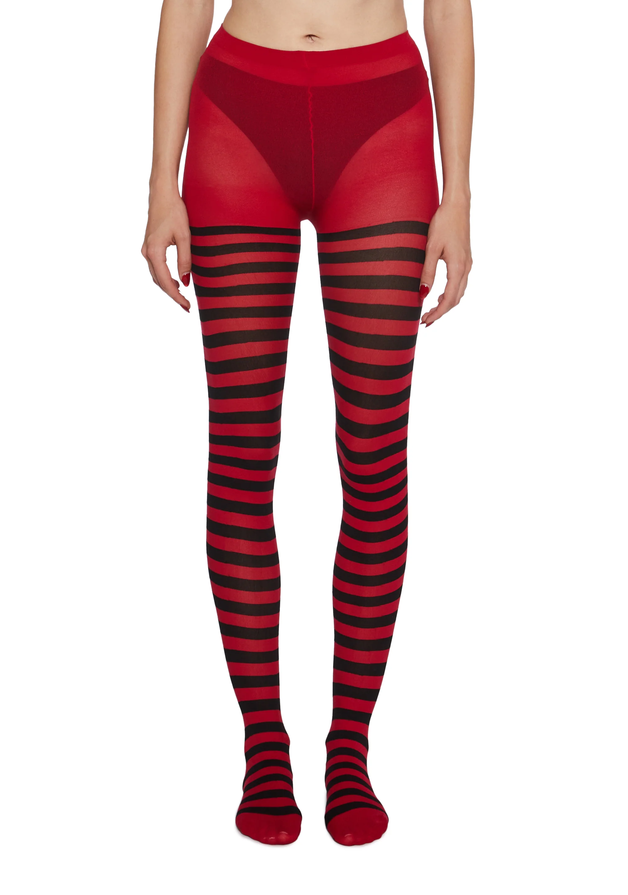 Diva Hex Appeal Striped Tights - Red/Black