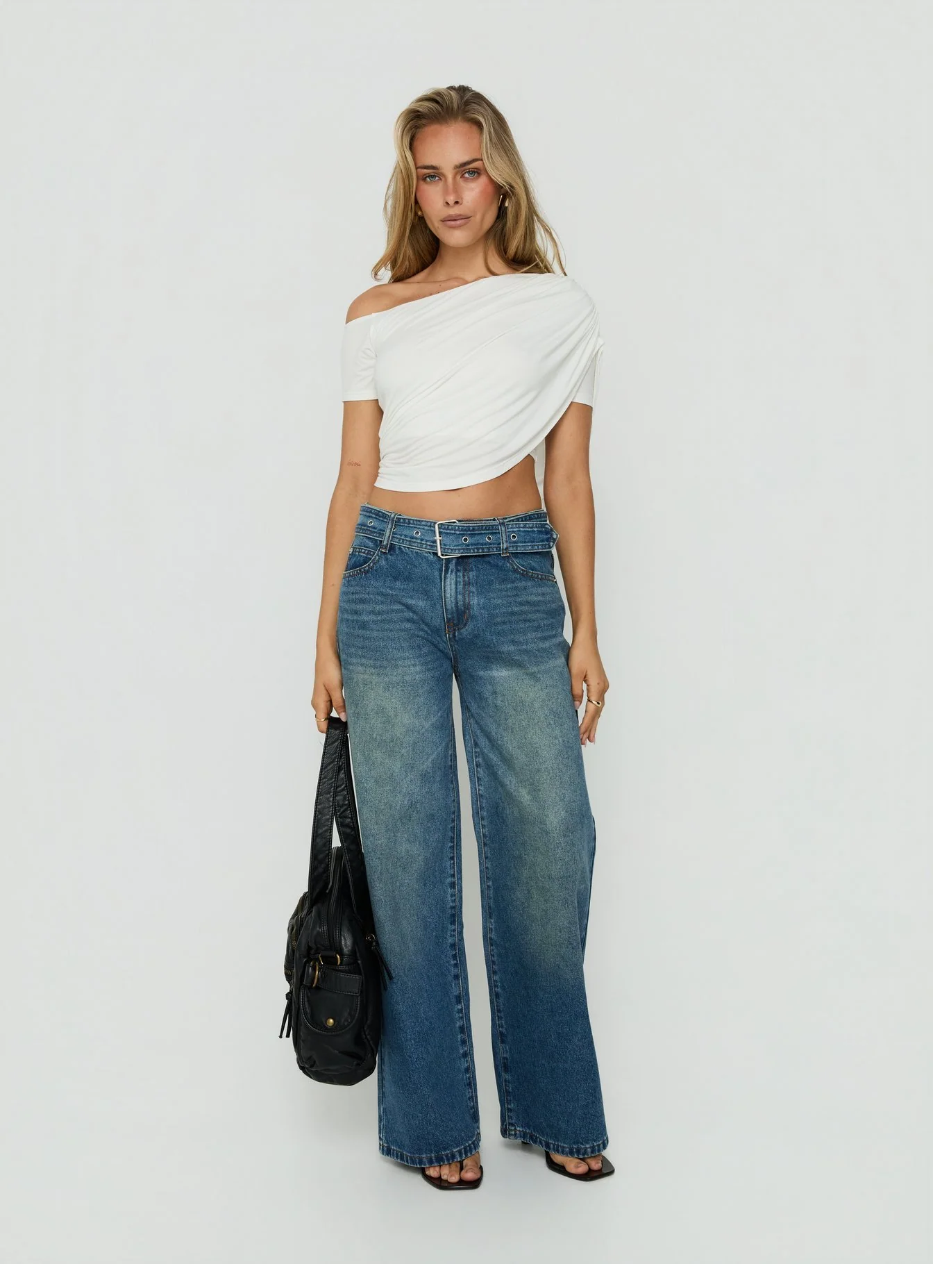 Charlotta Low Rise Super Baggy Jeans Mid Blue