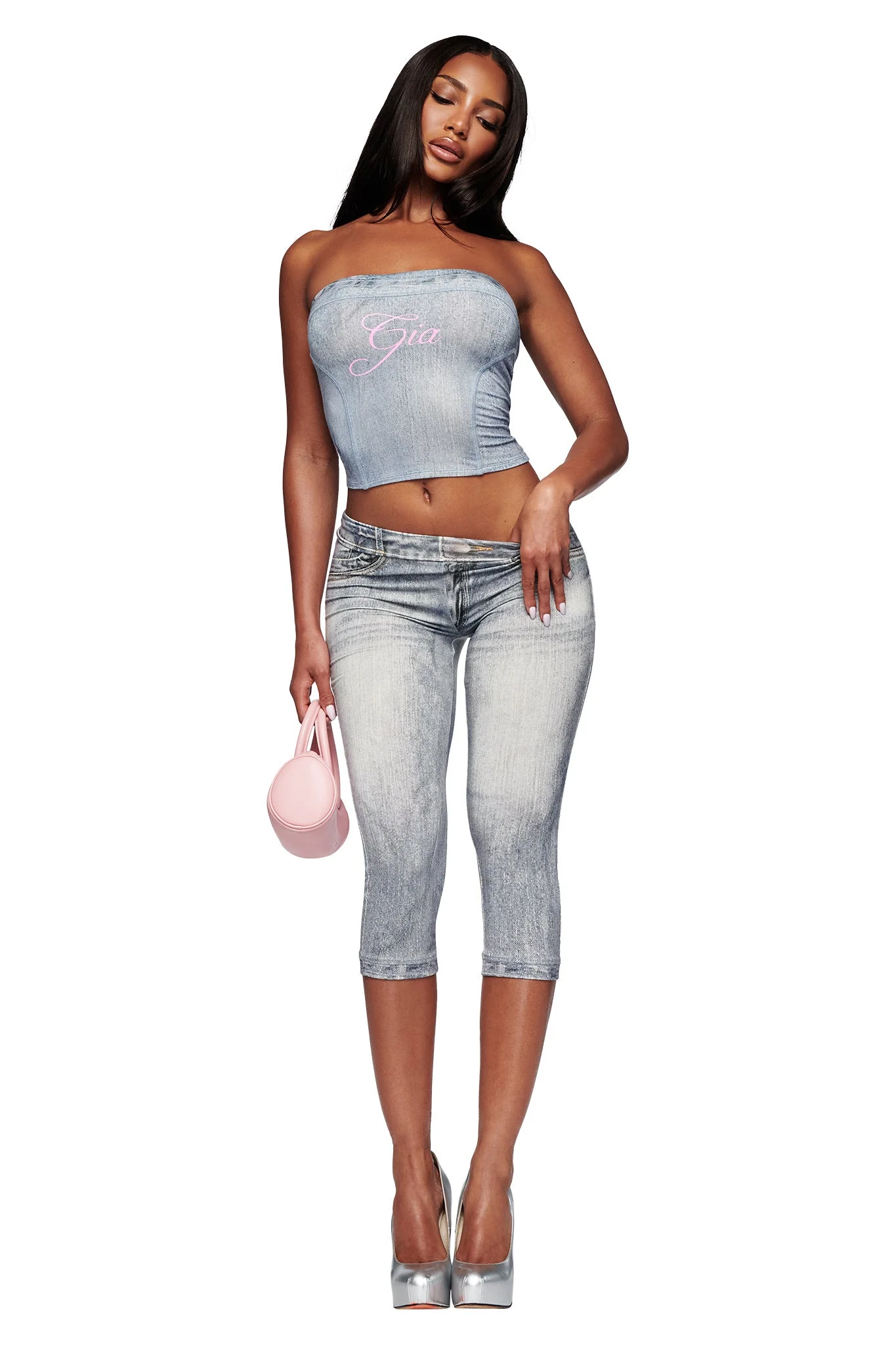 Blare Boob Tube - Denim Trompe L'Oeil