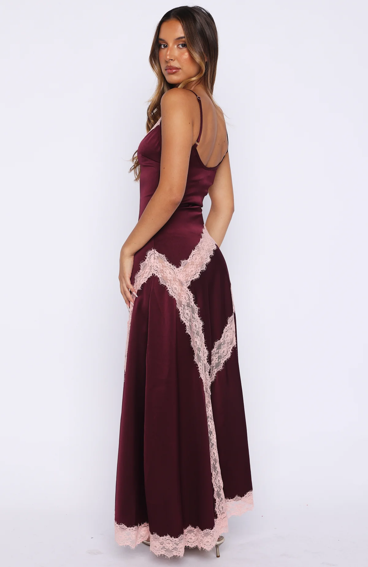Powerful Pose Satin Maxi Dress Plum/Baby Pink