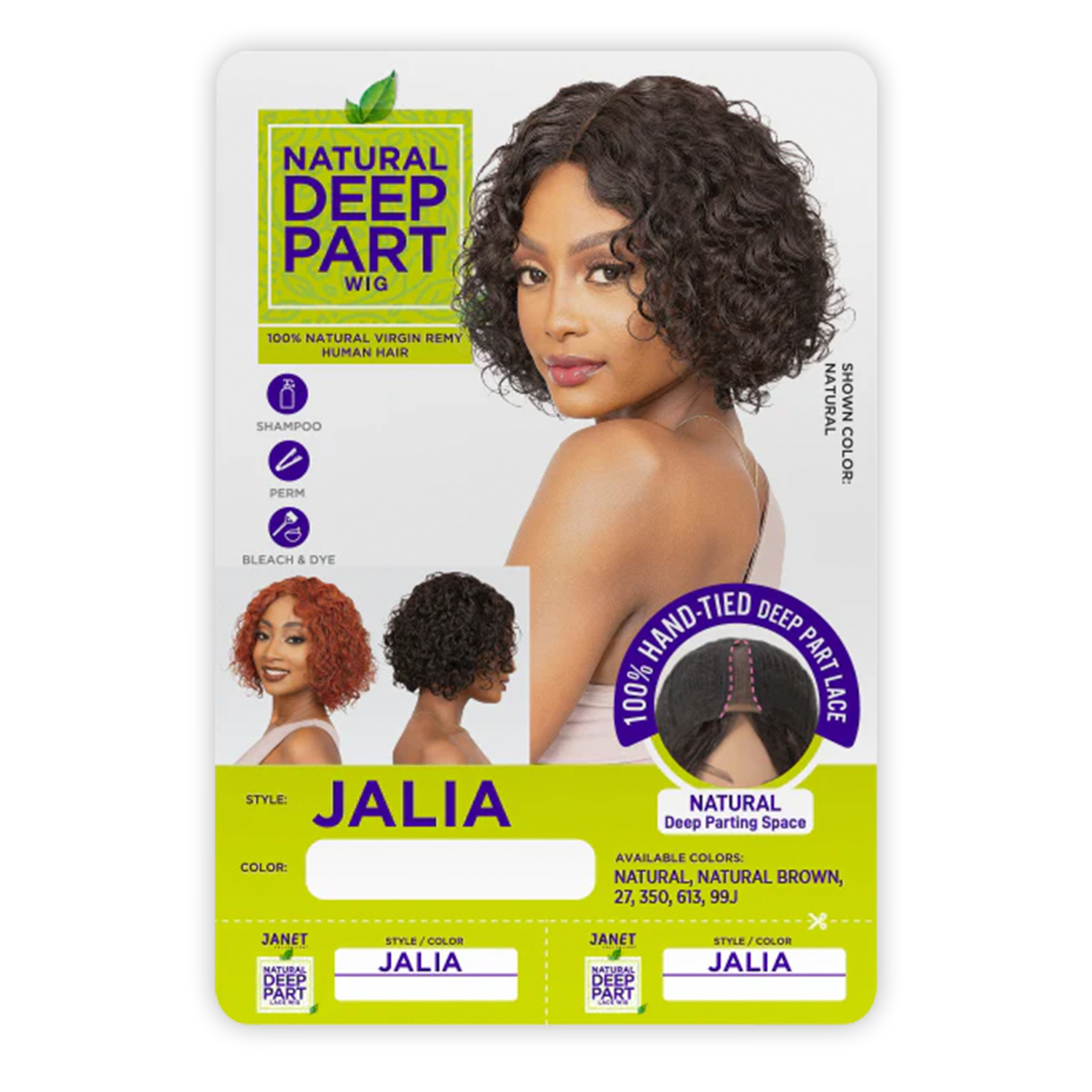 Janet Collection Natural Virgin Remy Human Hair Wig Hand-Tied Lace Deep Part Jalia