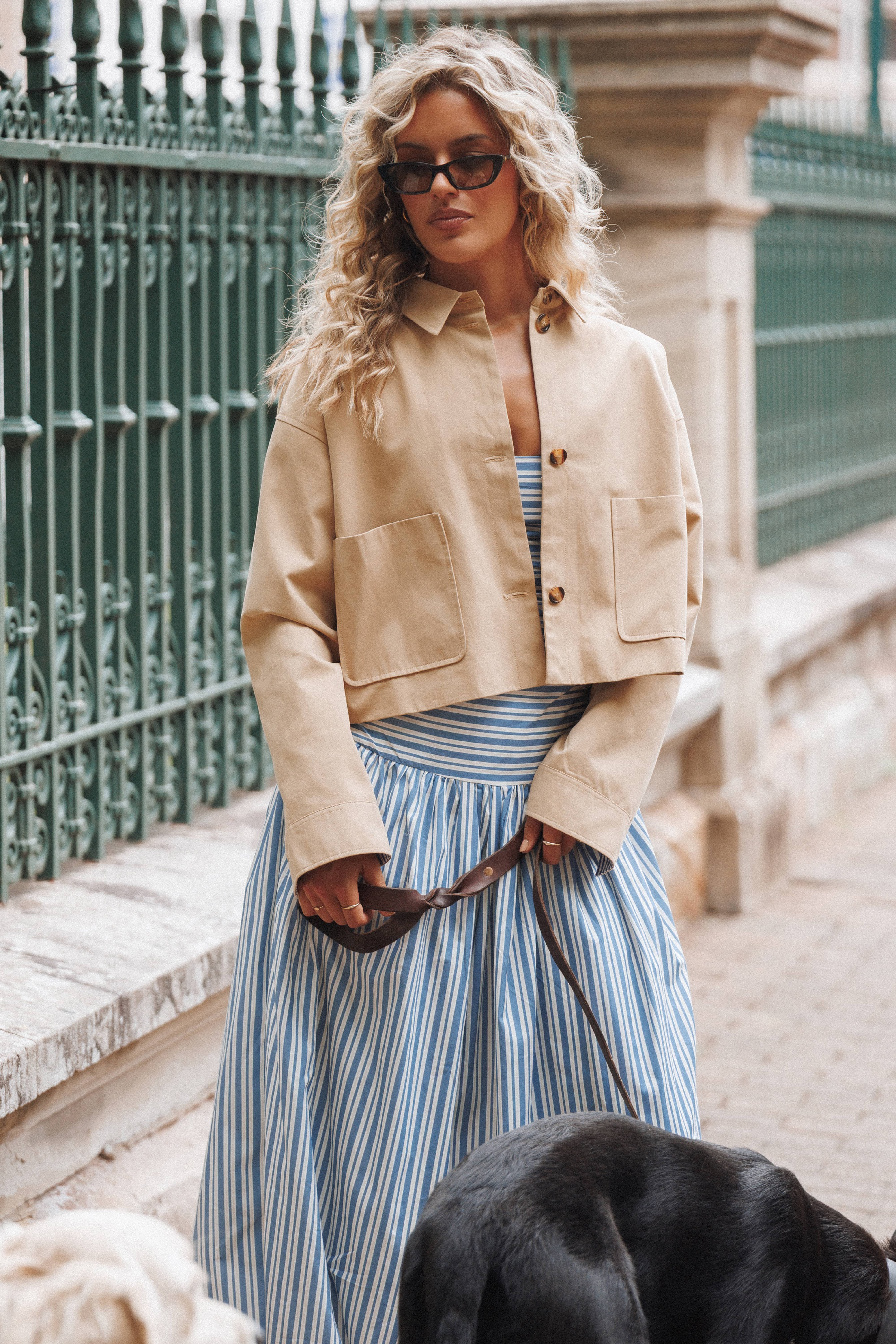 Mattie Cropped Trucker Jacket - Taupe