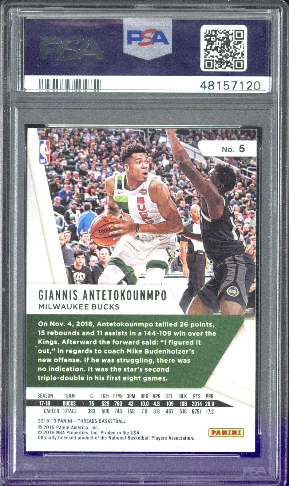 2018 Panini Threads Giannis Antetokounmpo Dazzle #5 PSA 10