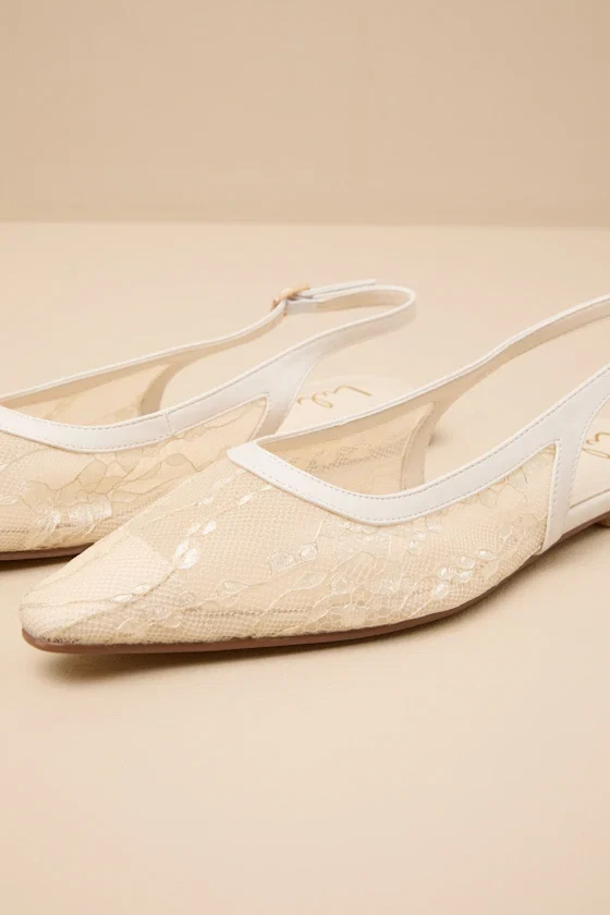 Cepheus Cream Mesh Embroidered Slingback Flats
