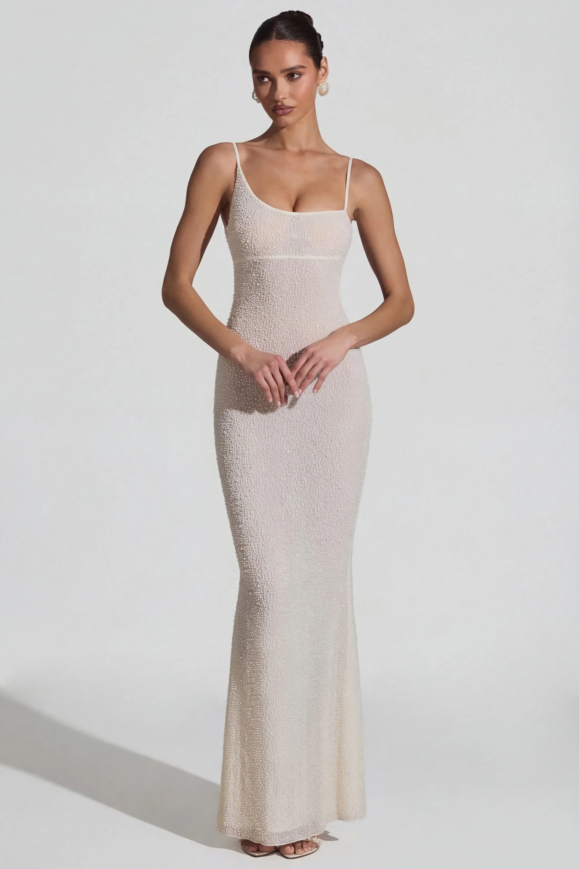 Embellished Backless Maxi Dress in White