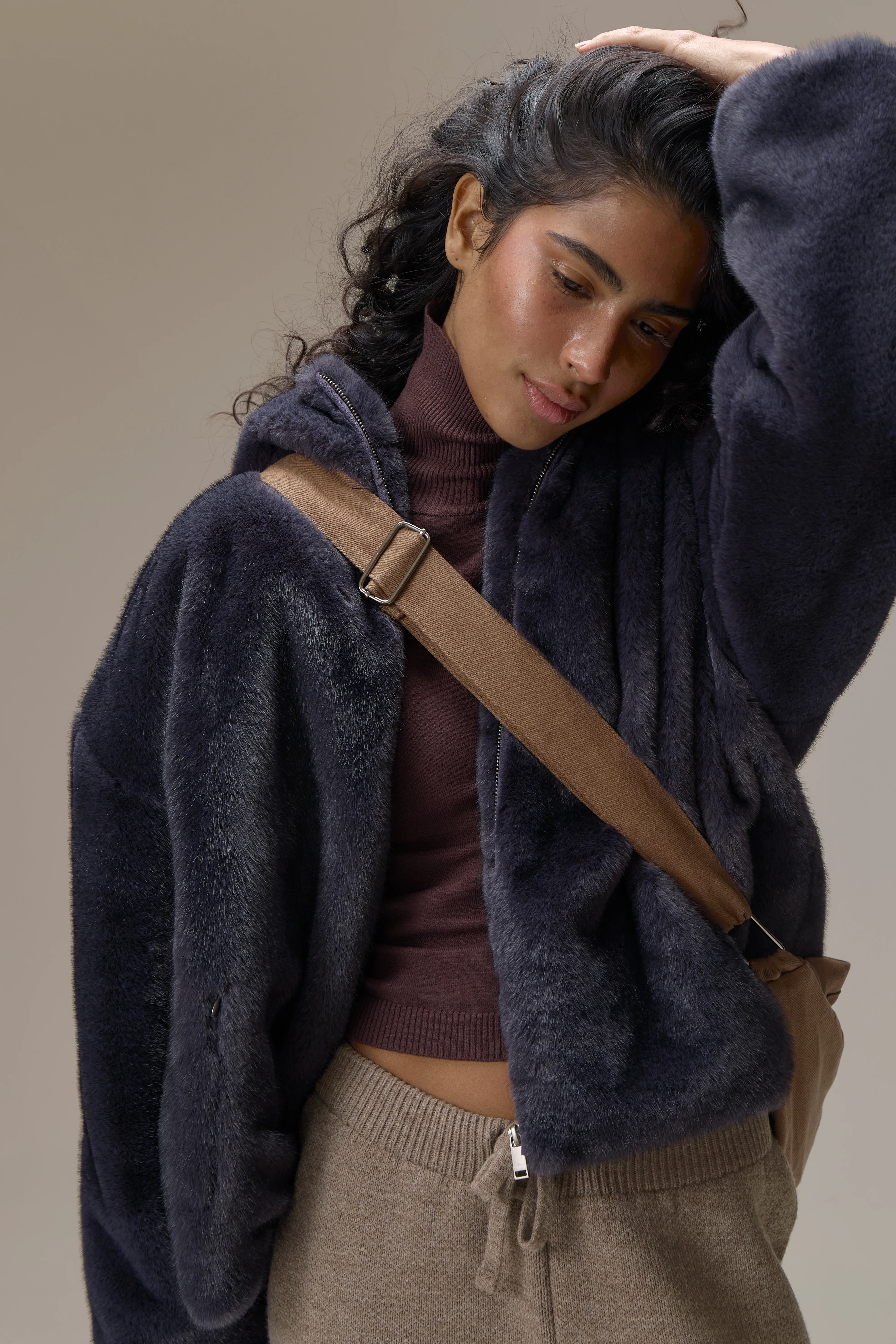 Winnipeg Faux Fur Hooded Jacket in Navy