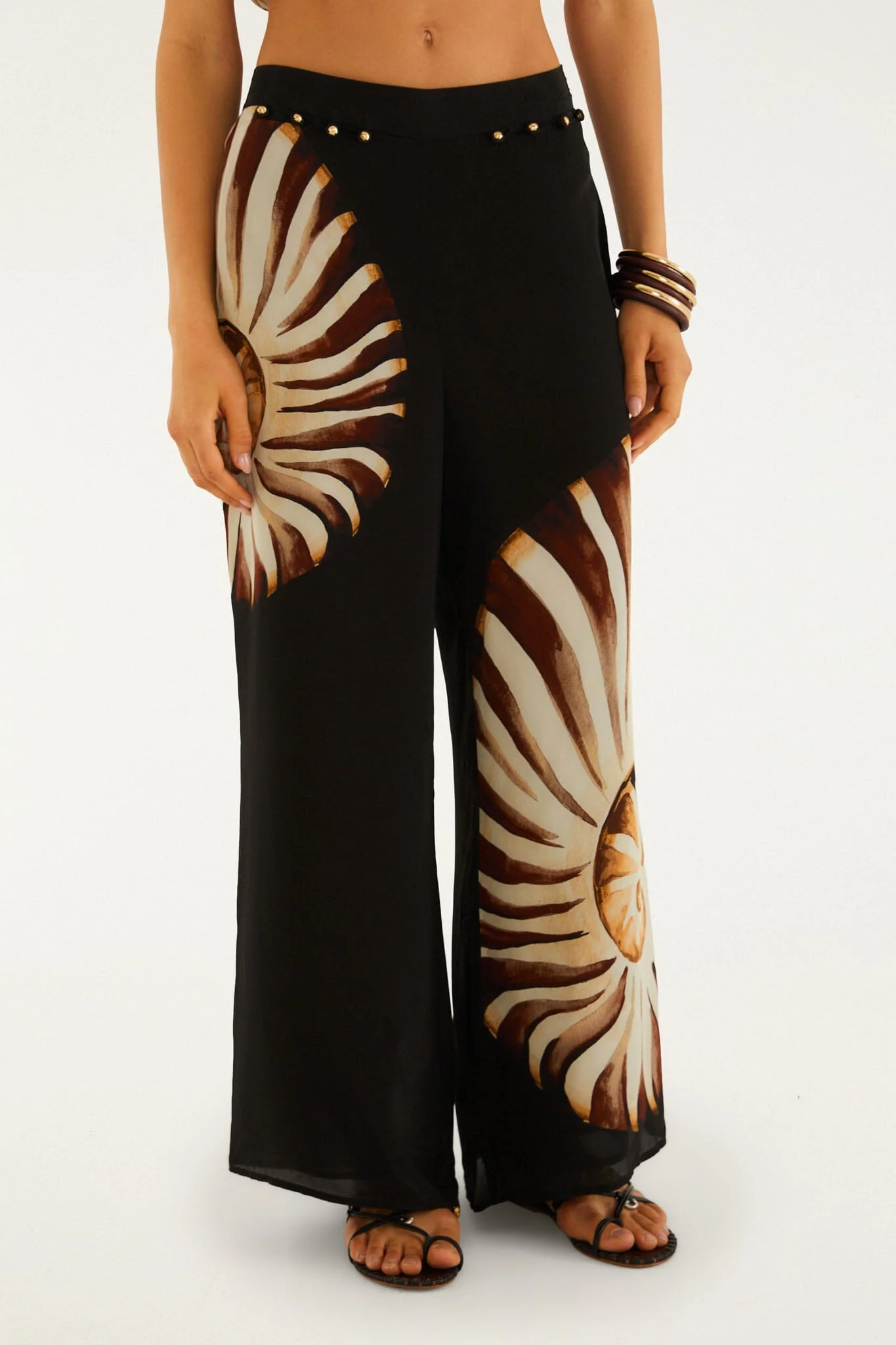 Black Ammonite Beaded Elastic Waist Pants