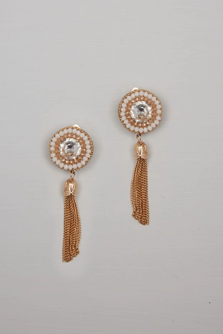 Pendant earrings with rhinestones - WHITE GOLD