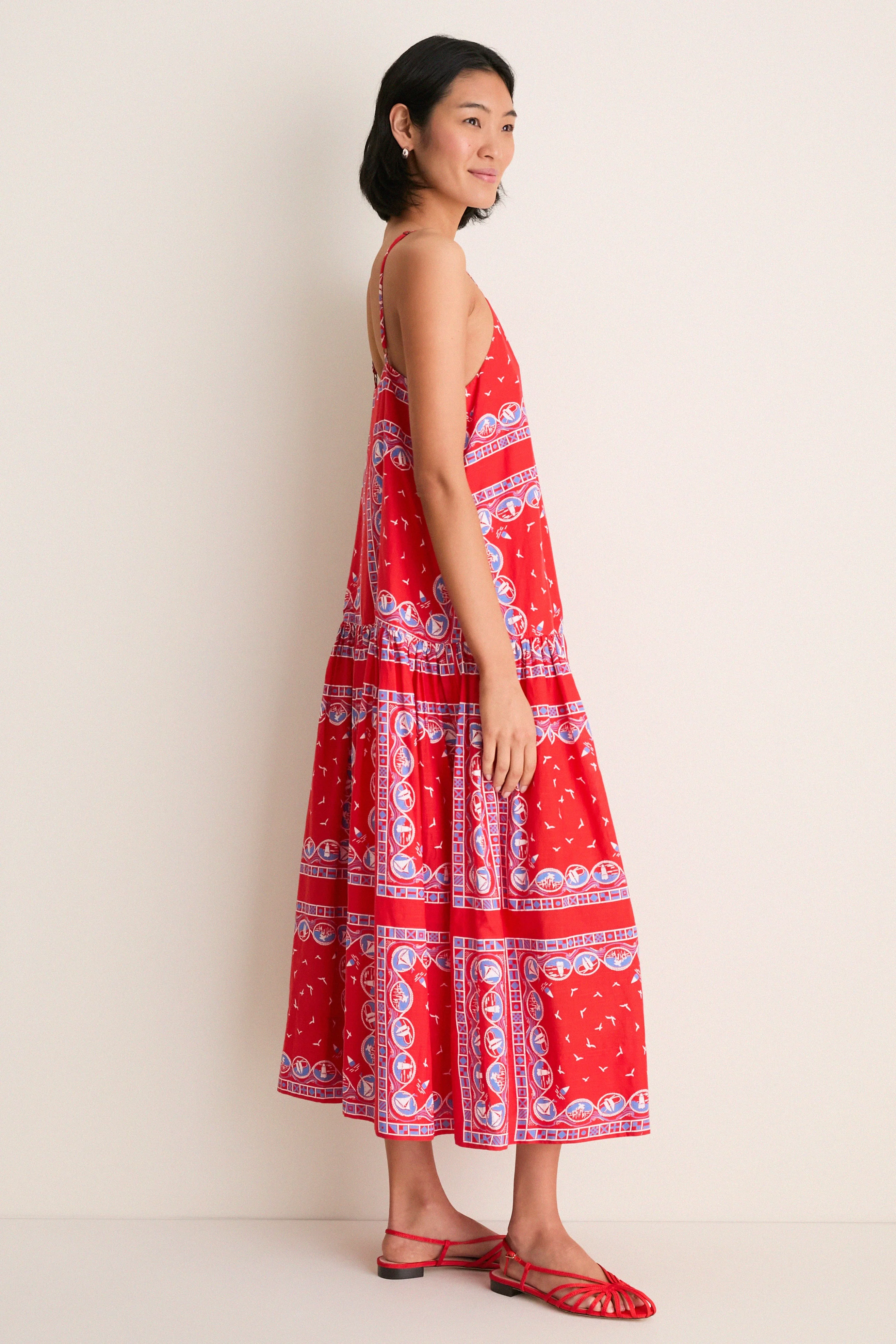 Red Sailboat Bandana Drop Waist Dress
