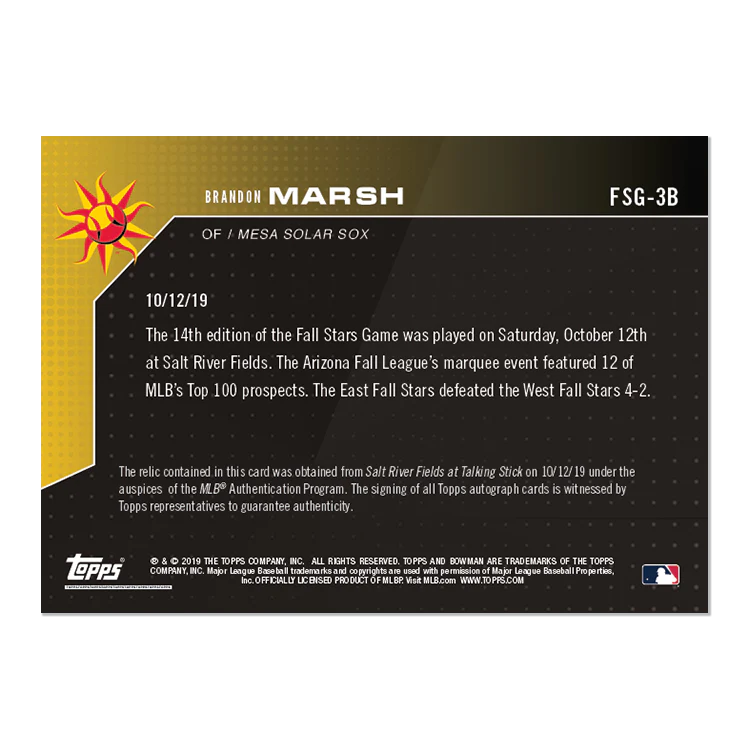On-Card Auto Relic # to 5 - Brandon Marsh - Bowman NEXT TOPPS NOW® Card FSG-3B