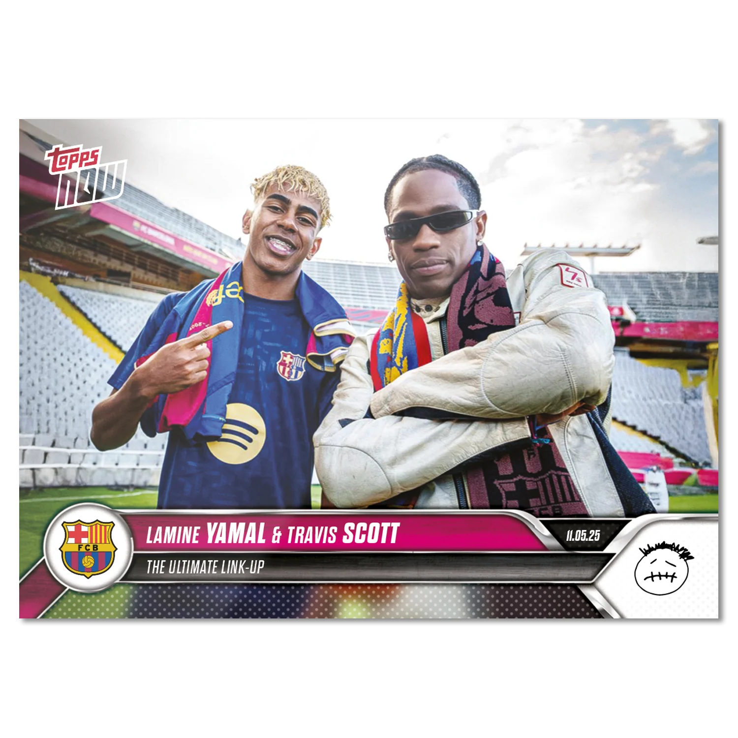 Travis Scott & Lamine Yamal - 2025 FC Barcelona Topps NOW® - Card 1 - LOOK FOR DUAL AUTO