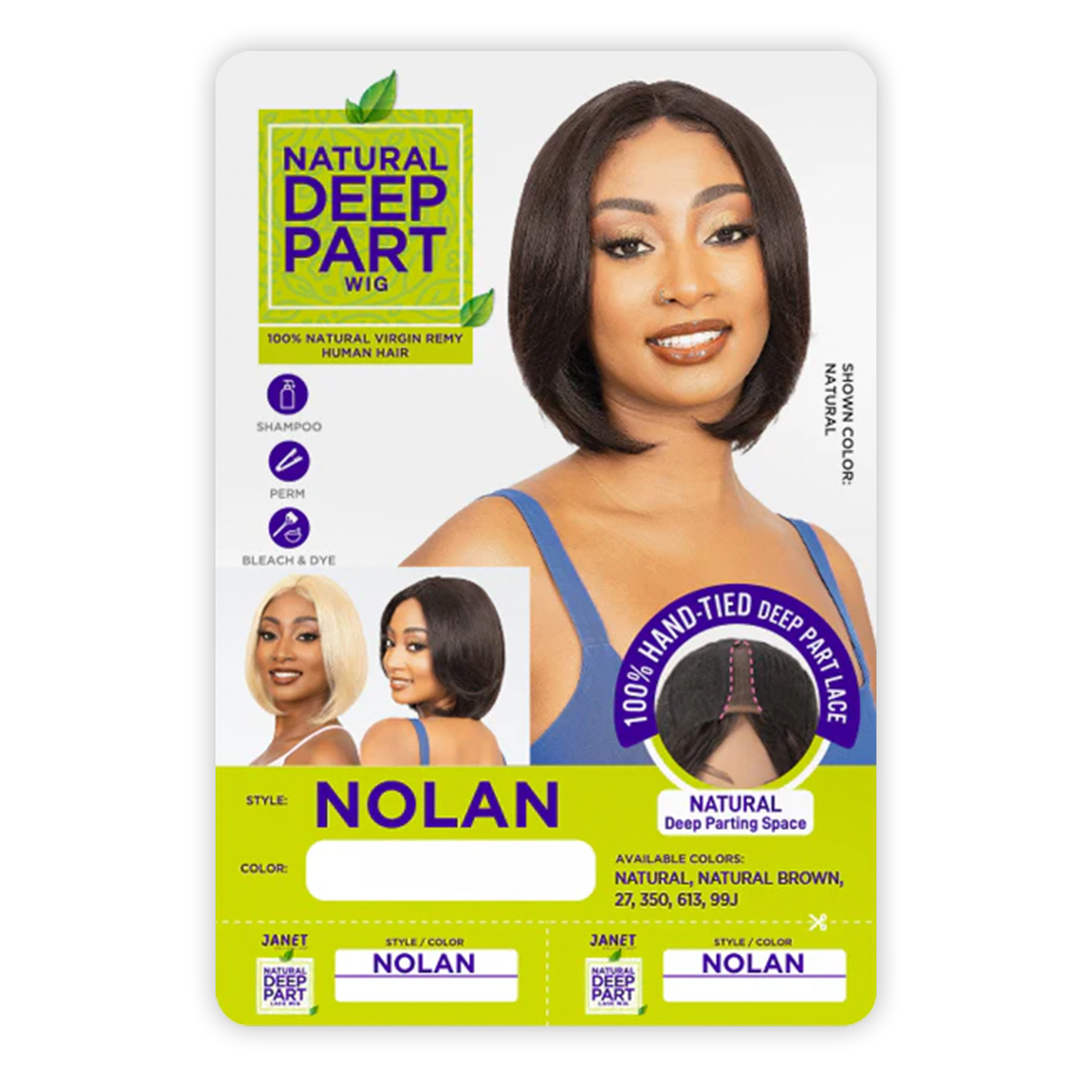 Janet Collection Natural Virgin Remy Human Hair Wig Hand-Tied Lace Deep Part Nolan