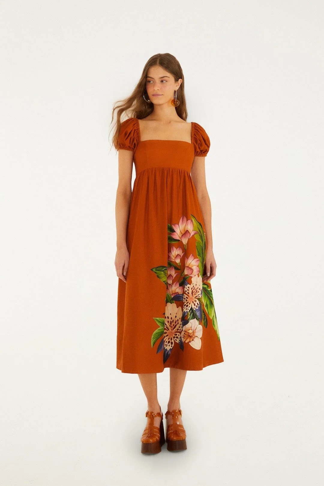 Brown Hilo Arrangment Midi Dress