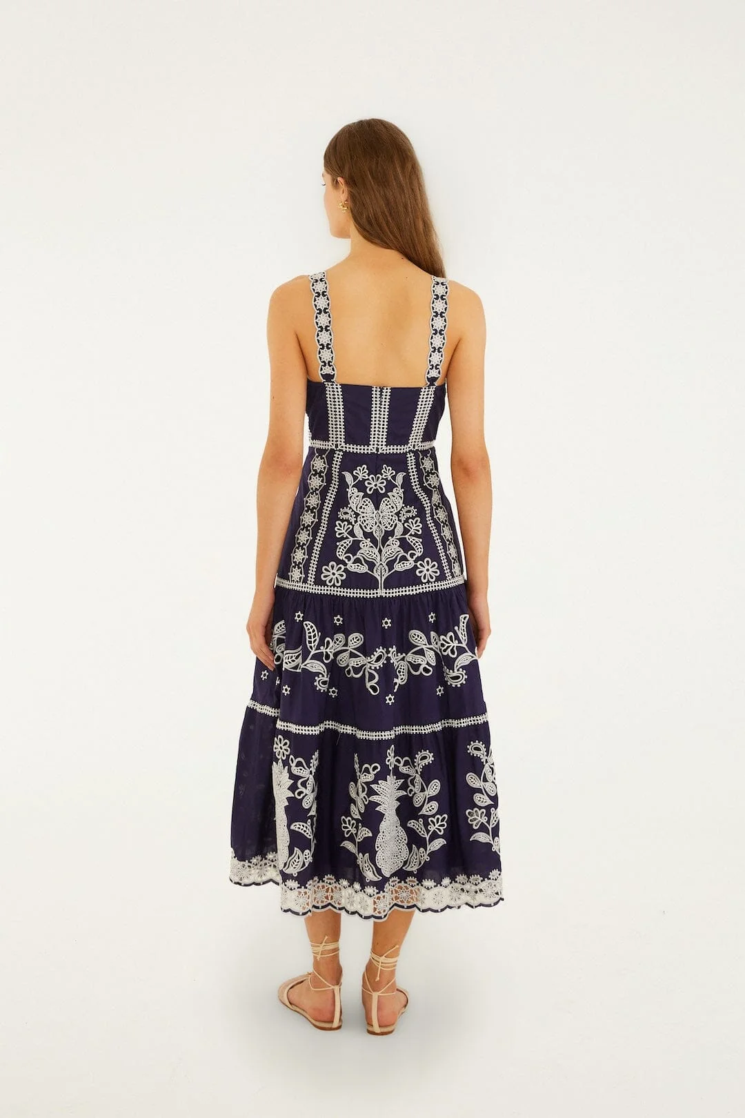 Blue Richelieu Embroidered  Midi Dress